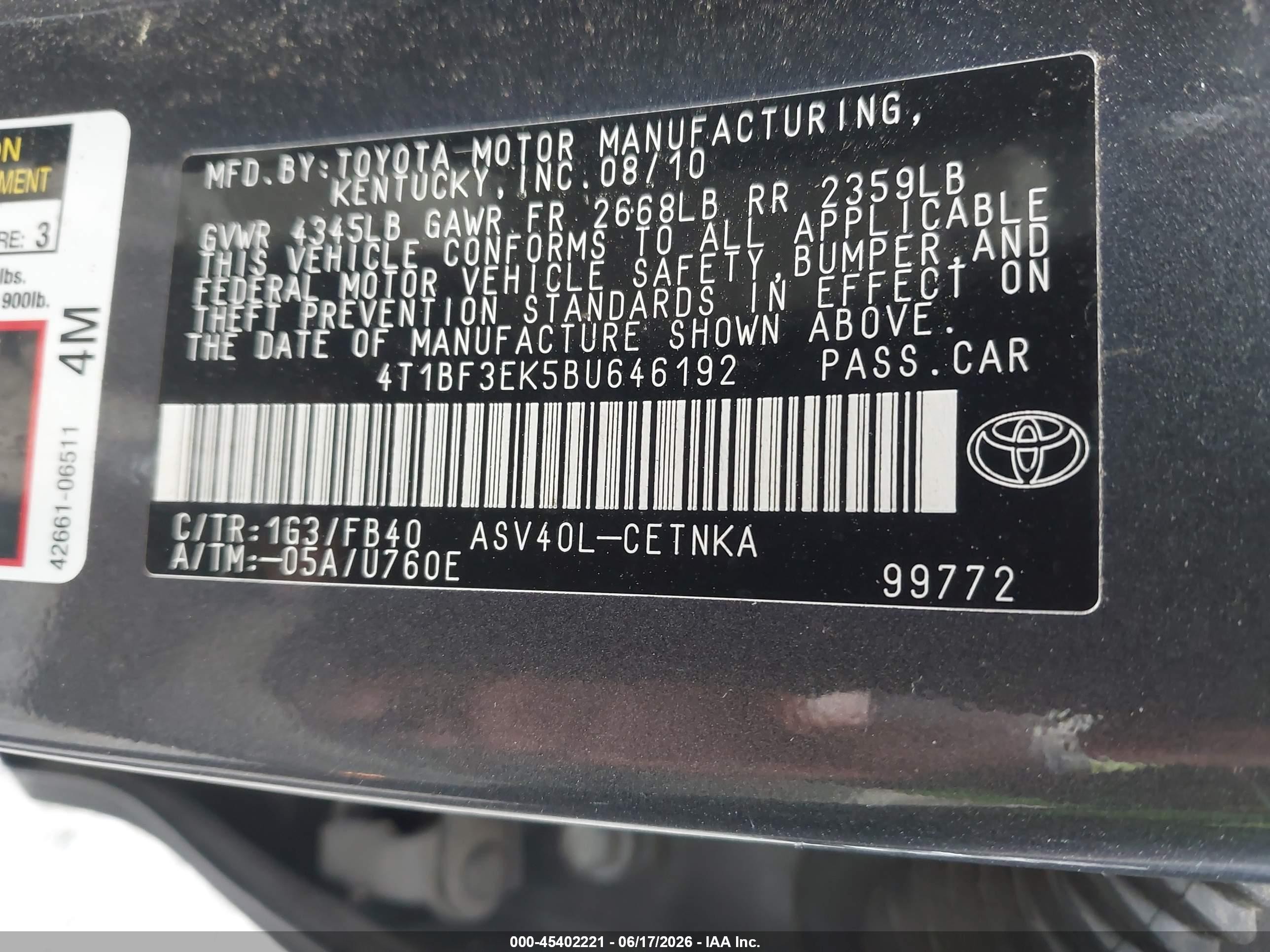 2011 Toyota Camry Le Gray vin: 4T1BF3EK5BU646192