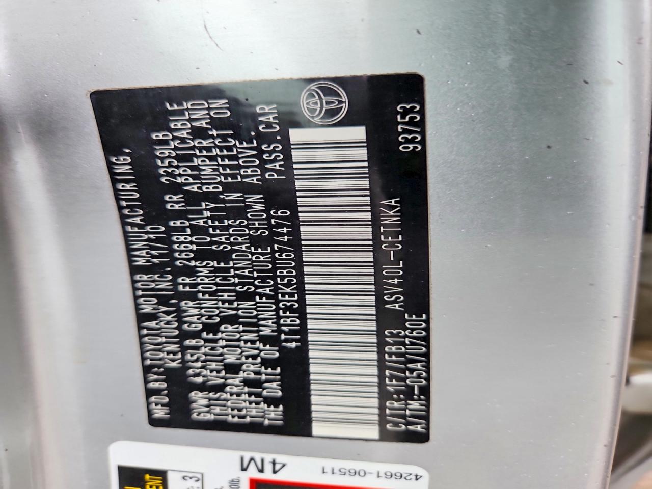 2011 Toyota Camry Le Silver vin: 4T1BF3EK5BU674476