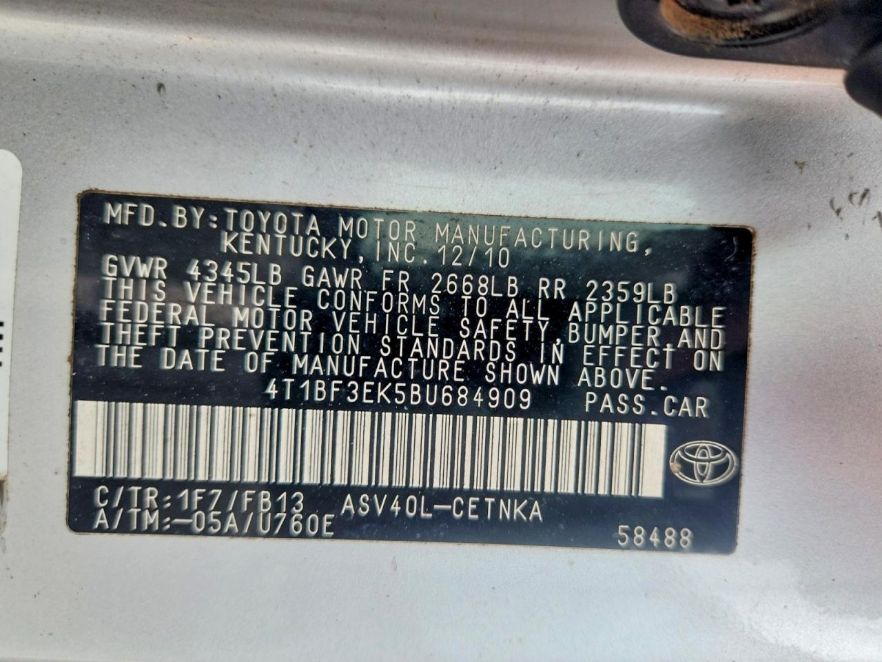 2011 Toyota Camry Le Серебряный vin: 4T1BF3EK5BU684909