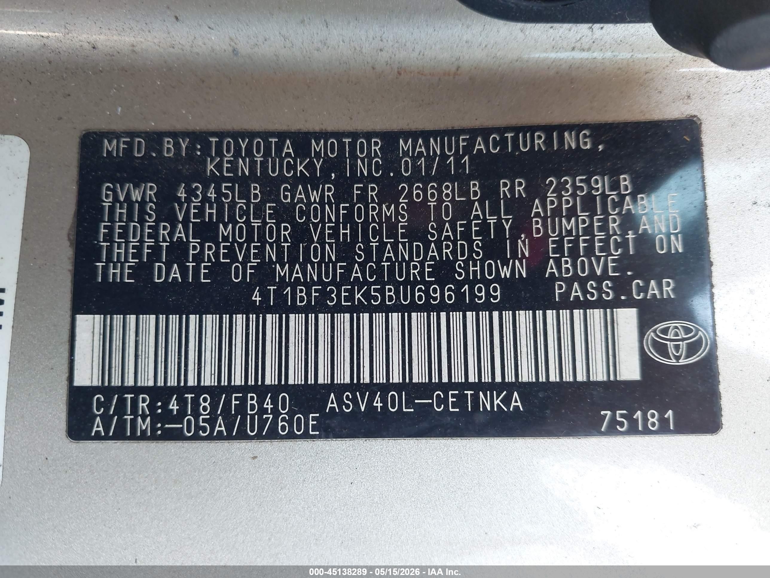 2011 Toyota Camry Le Золотой vin: 4T1BF3EK5BU696199