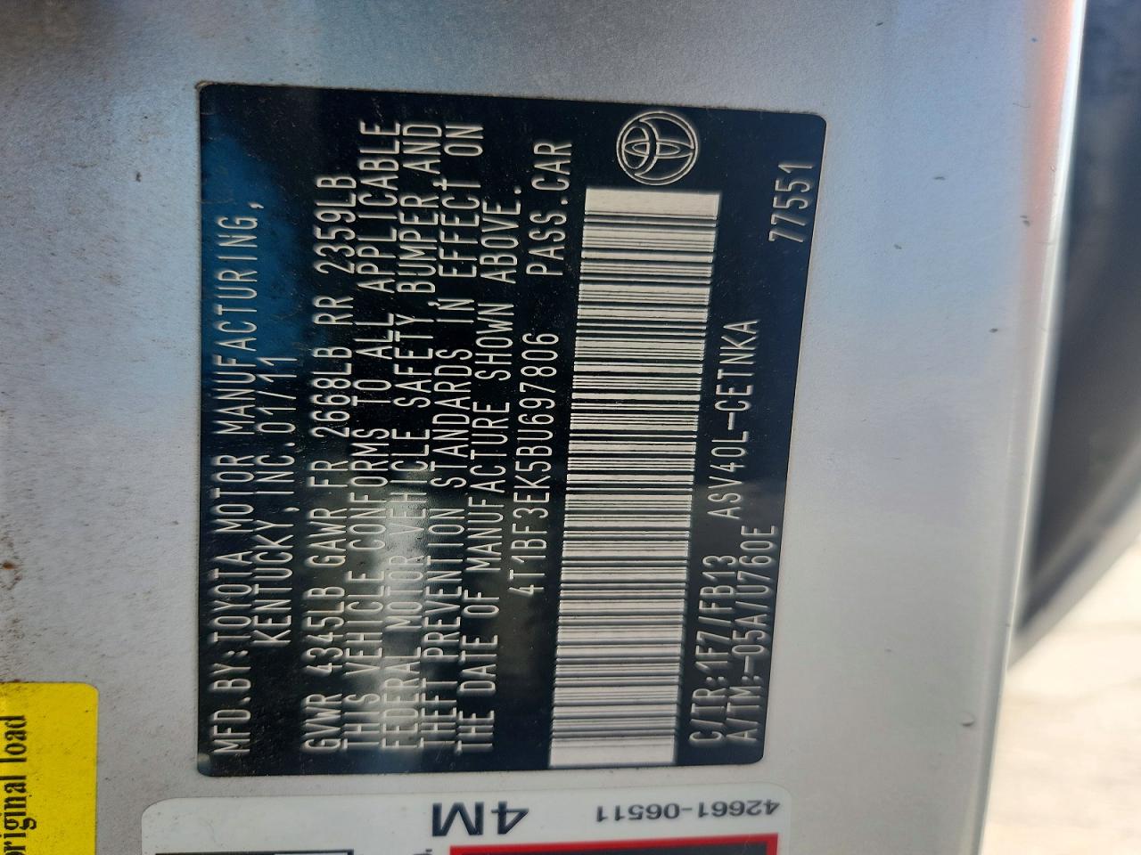 2011 Toyota Camry Le Silver vin: 4T1BF3EK5BU697806