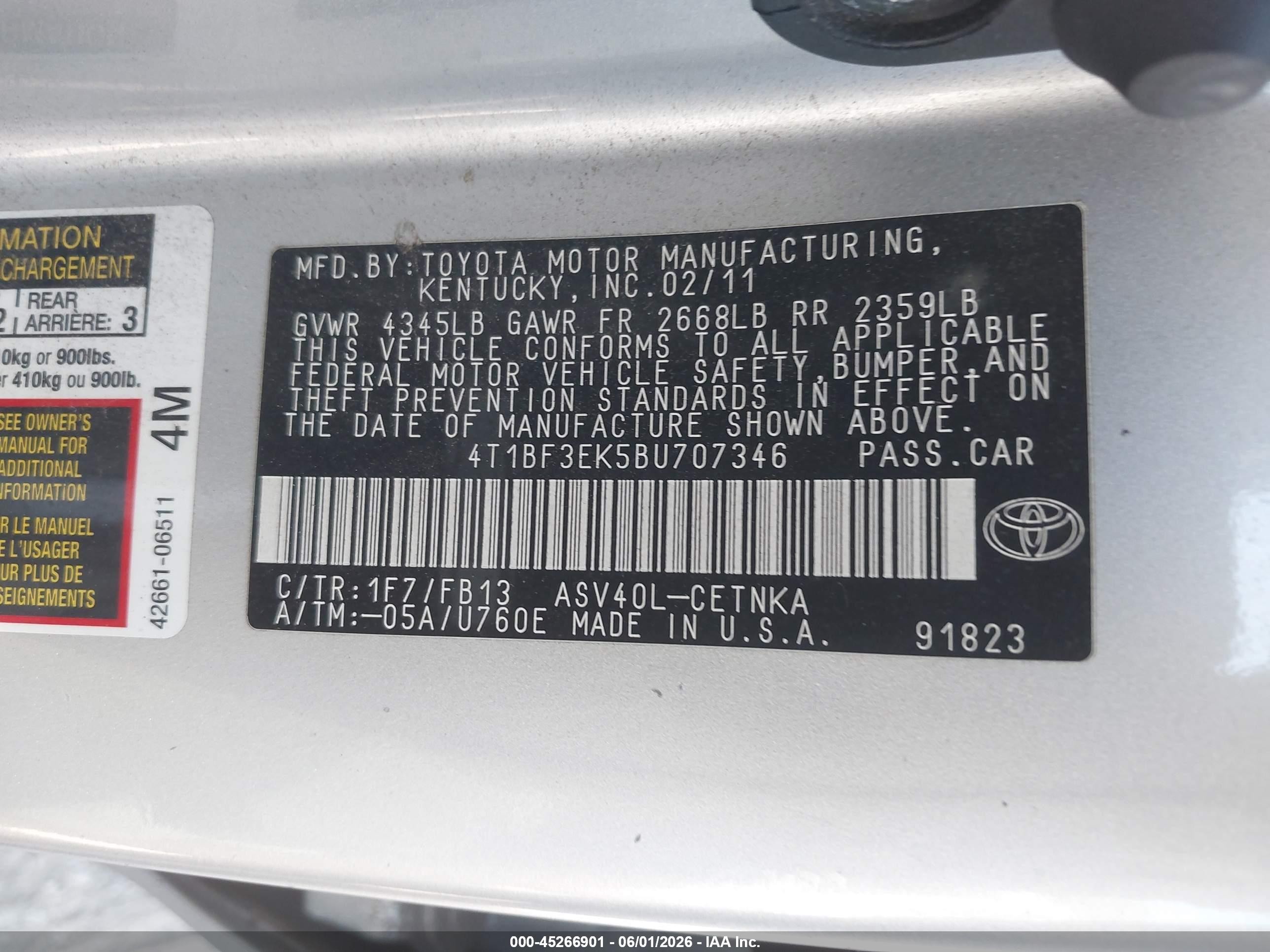 2011 Toyota Camry Le Серебряный vin: 4T1BF3EK5BU707346