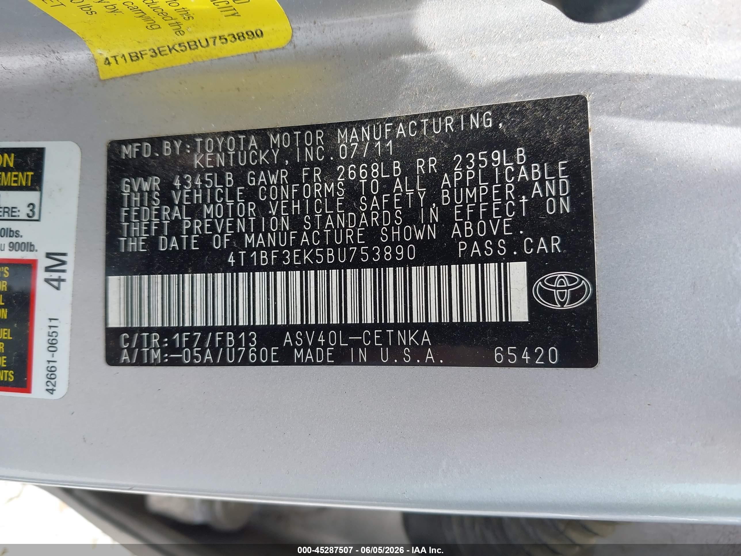 2011 Toyota Camry   Silver vin: 4T1BF3EK5BU753890