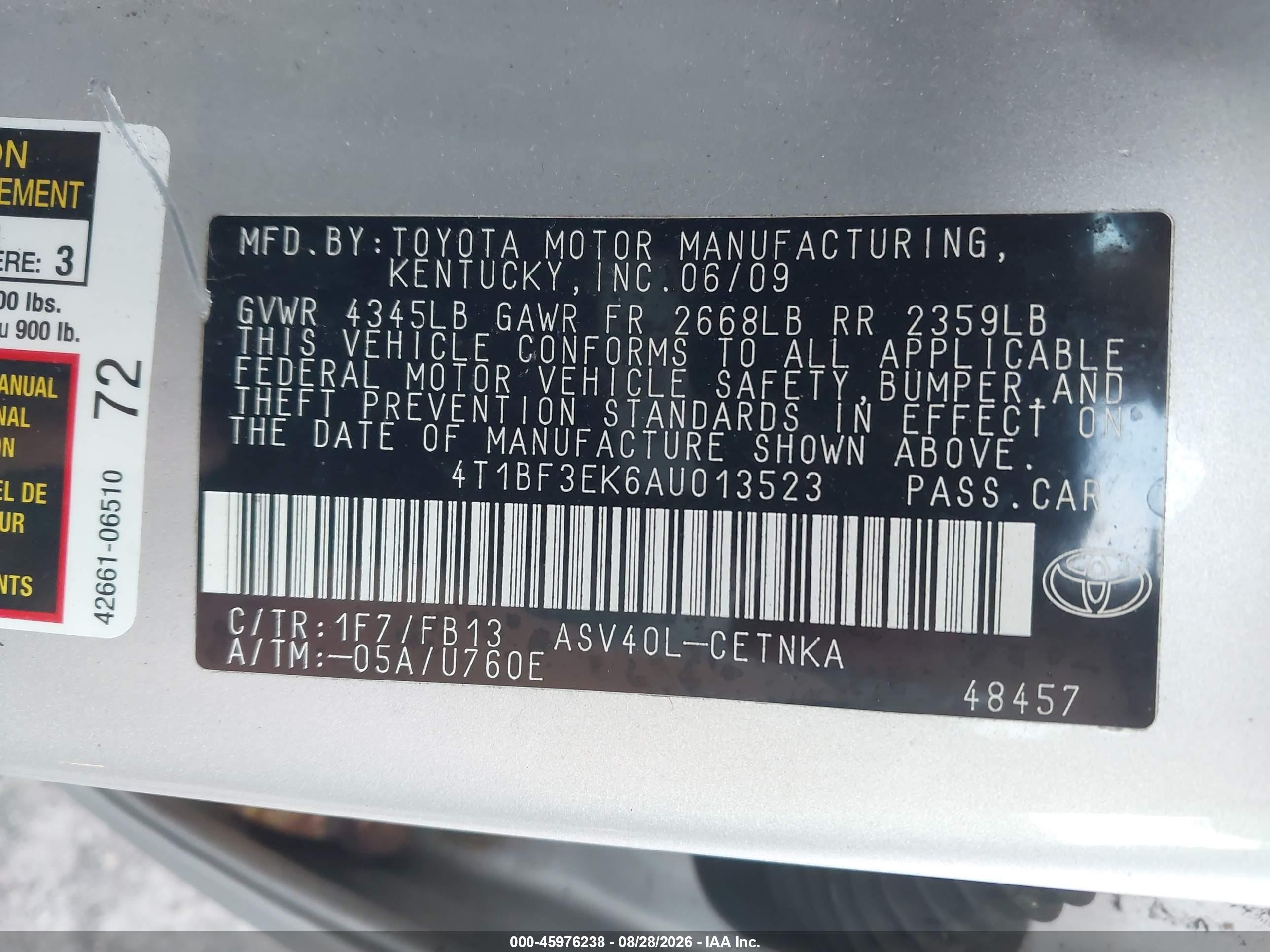 2010 Toyota Camry Le Серебряный vin: 4T1BF3EK6AU013523