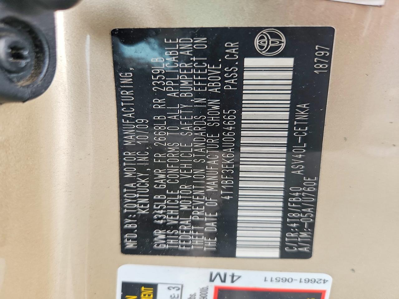 2010 Toyota Camry Le Tan vin: 4T1BF3EK6AU064665