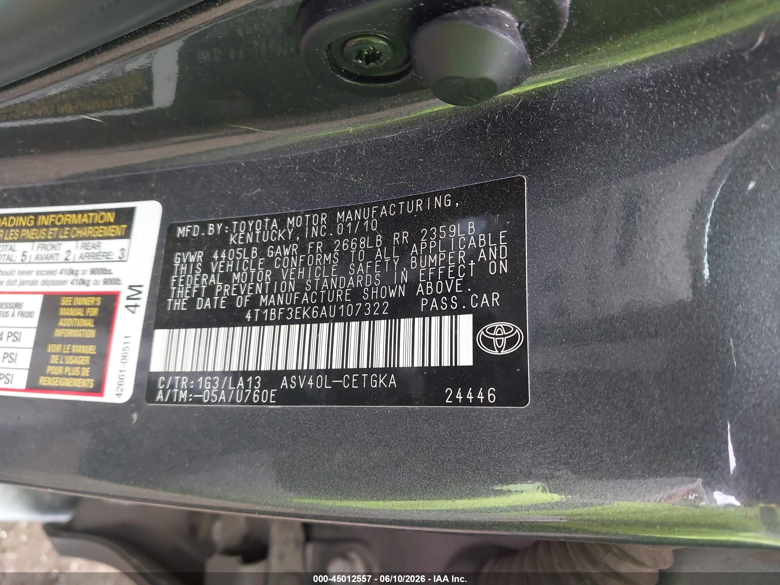 2010 Toyota Camry Xle Gray vin: 4T1BF3EK6AU107322