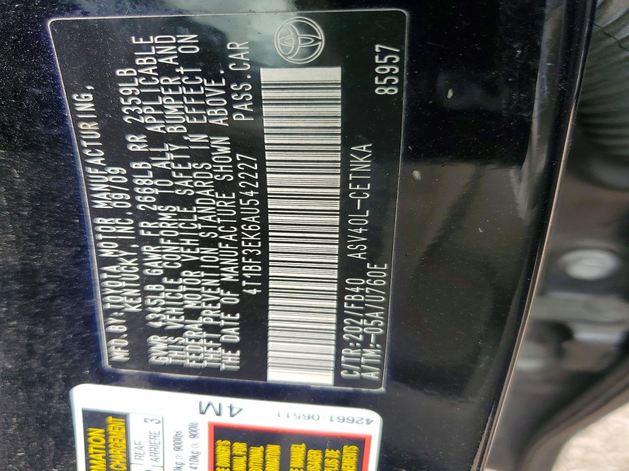 2010 Toyota Camry Le Black vin: 4T1BF3EK6AU542227
