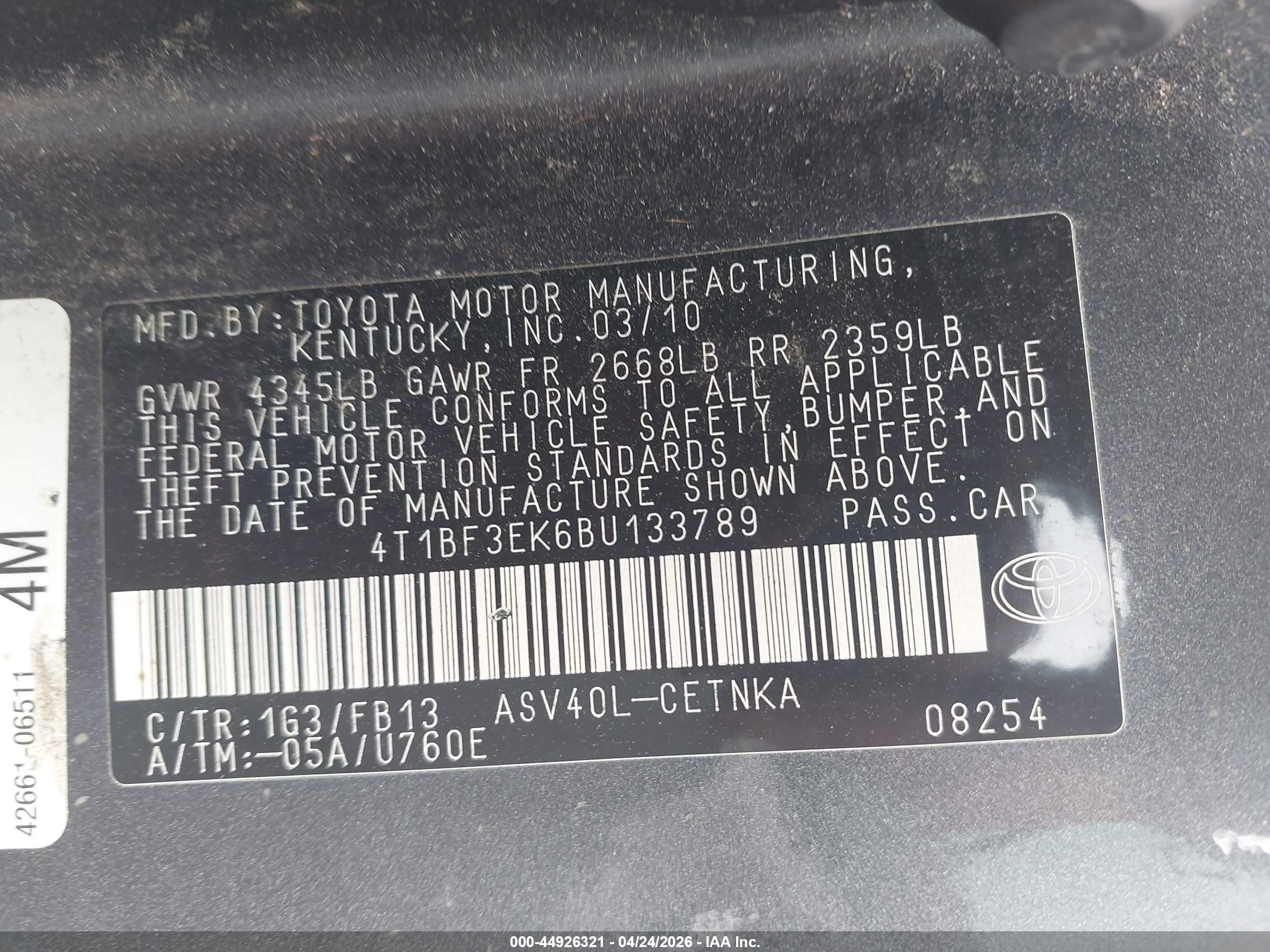 2011 Toyota Camry Le Серый vin: 4T1BF3EK6BU133789