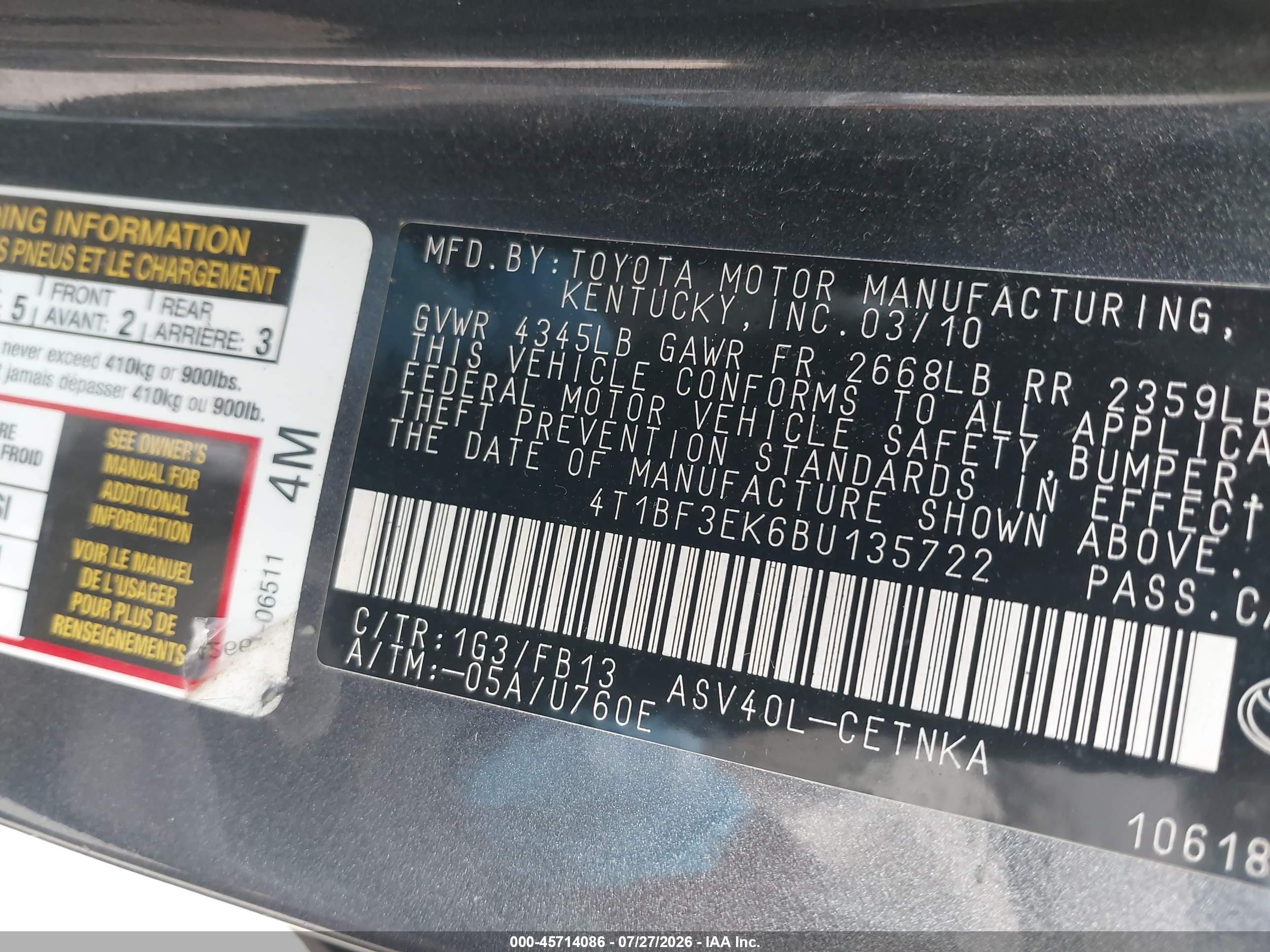 2011 Toyota Camry Le Серый vin: 4T1BF3EK6BU135722