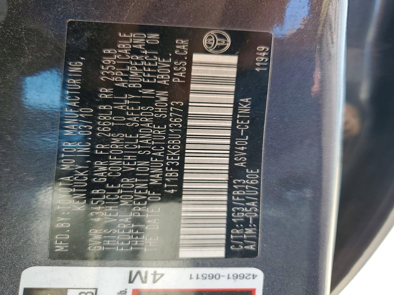 2011 Toyota Camry Le Серый vin: 4T1BF3EK6BU136773