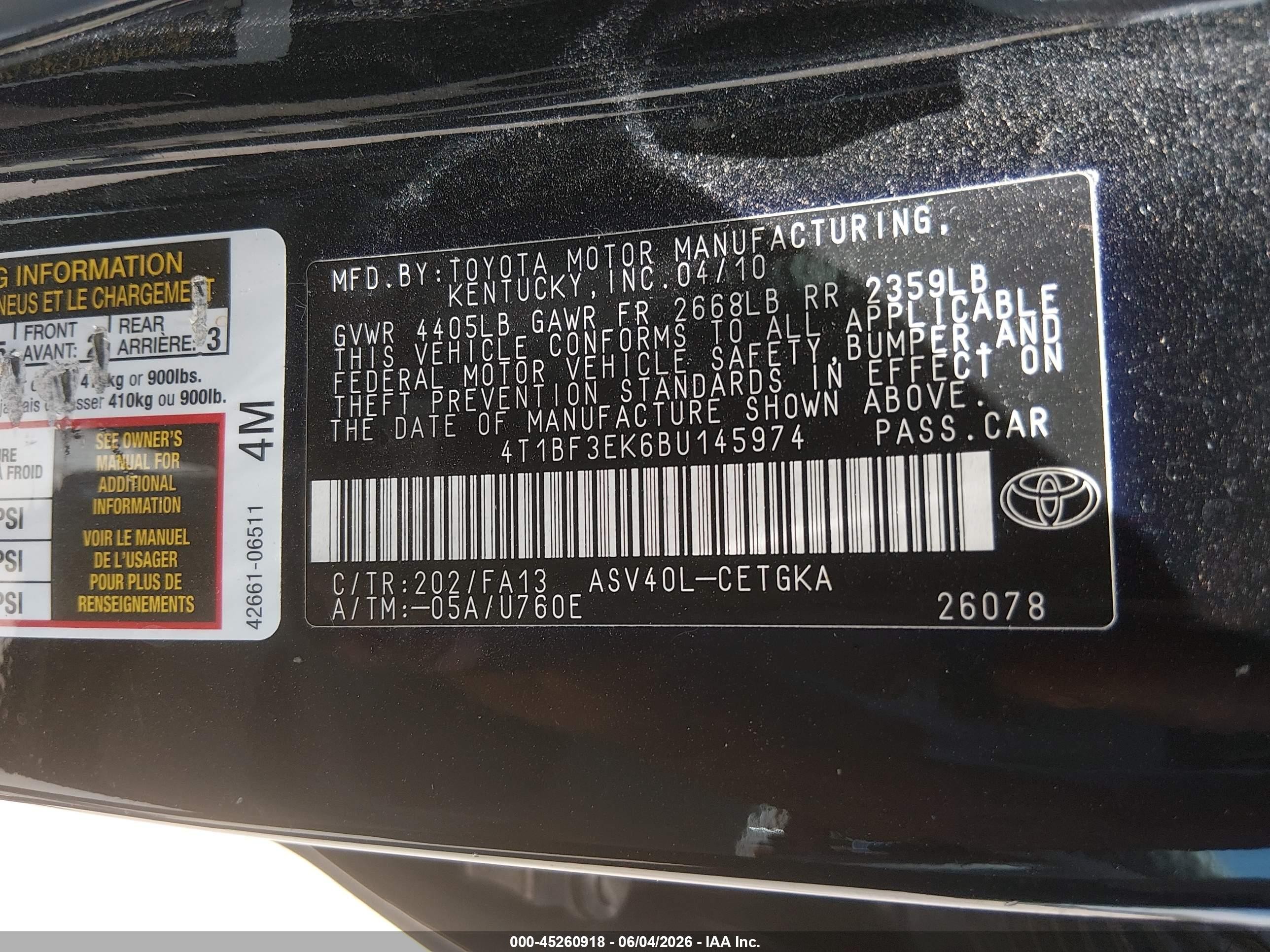 2011 Toyota Camry Xle Black vin: 4T1BF3EK6BU145974