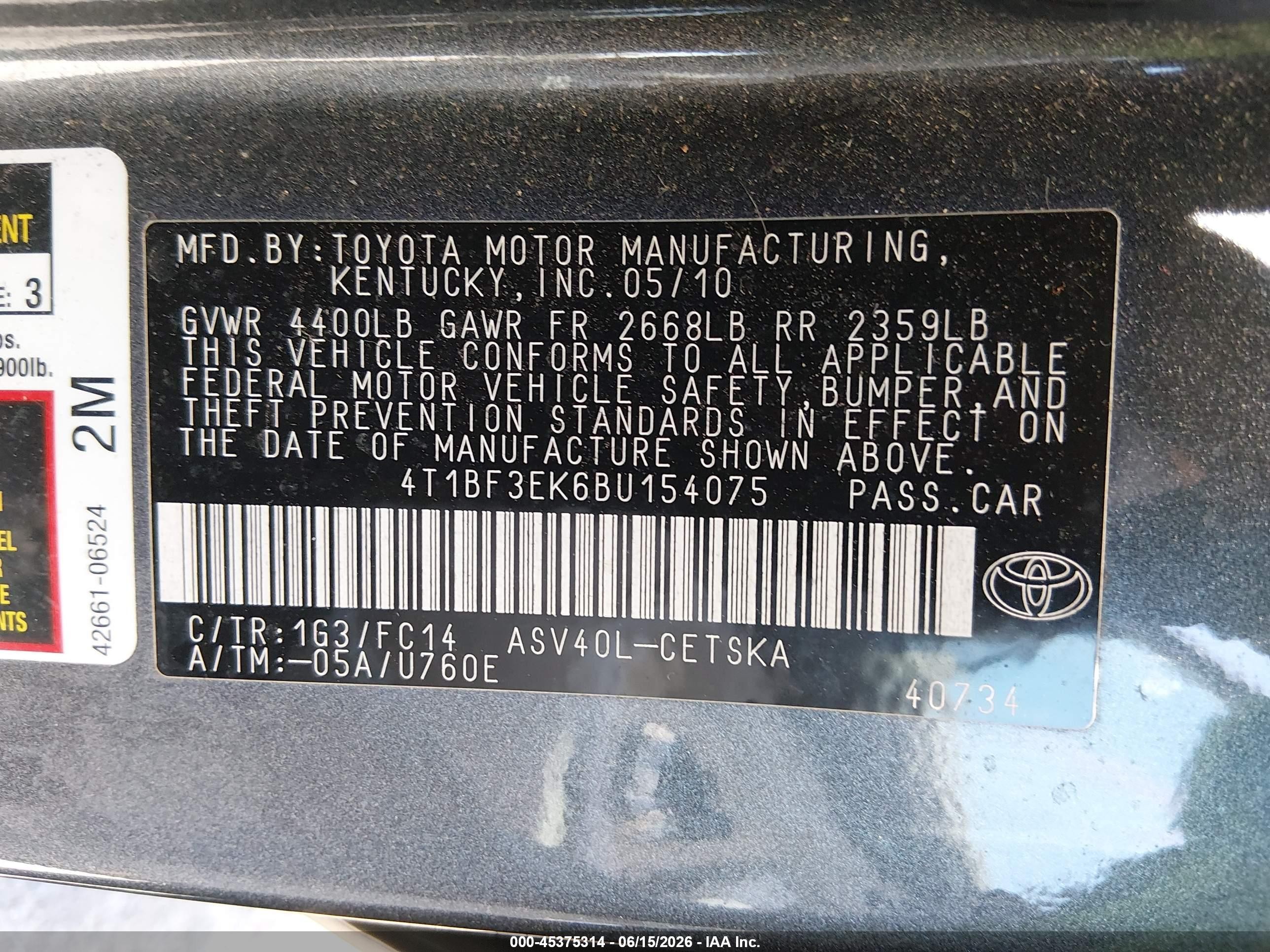 2011 Toyota Camry Se Gray vin: 4T1BF3EK6BU154075