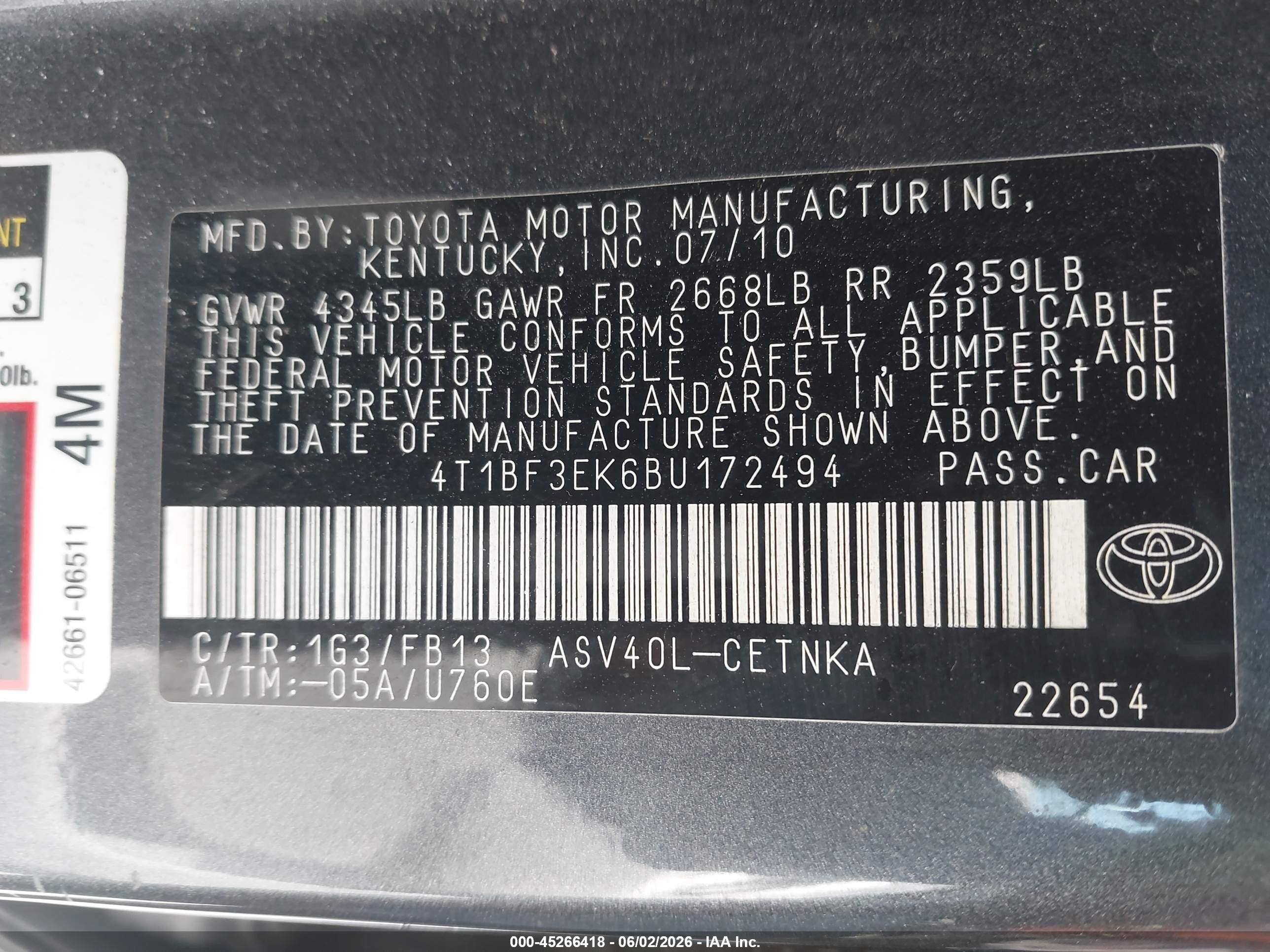 2011 Toyota Camry Le Gray vin: 4T1BF3EK6BU172494