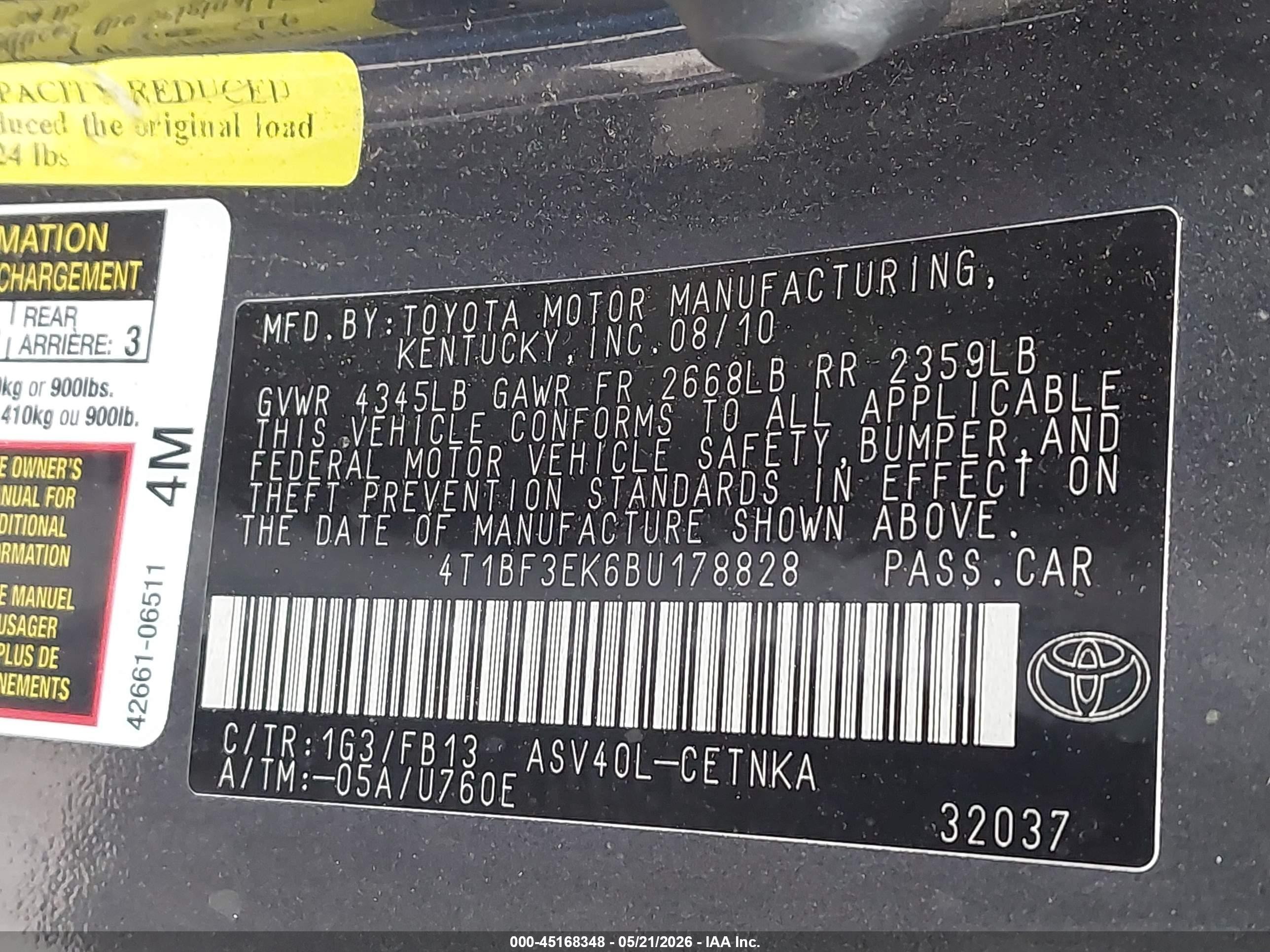 2011 Toyota Camry Le Gray vin: 4T1BF3EK6BU178828