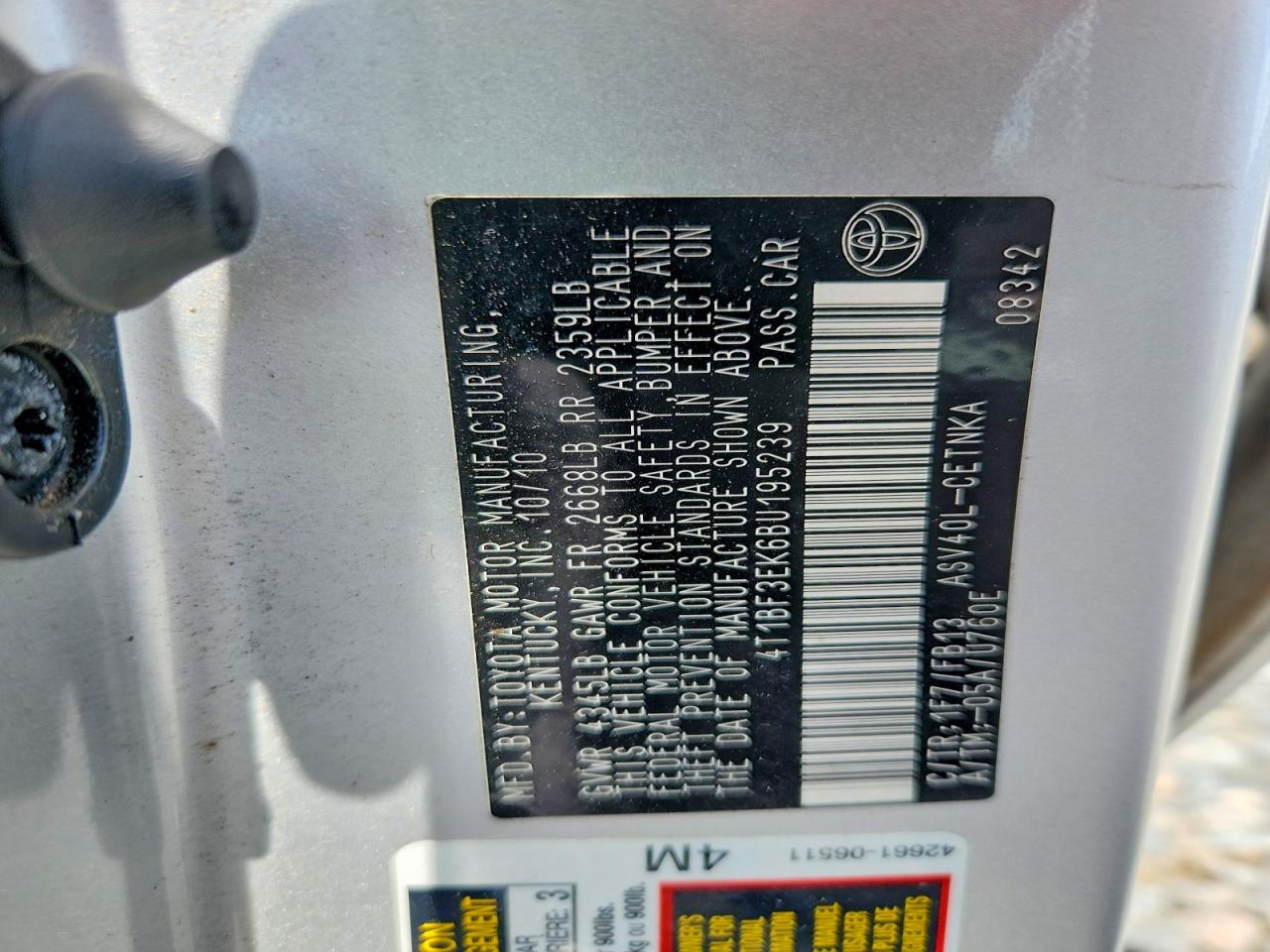 2011 Toyota Camry Le Silver vin: 4T1BF3EK6BU195239