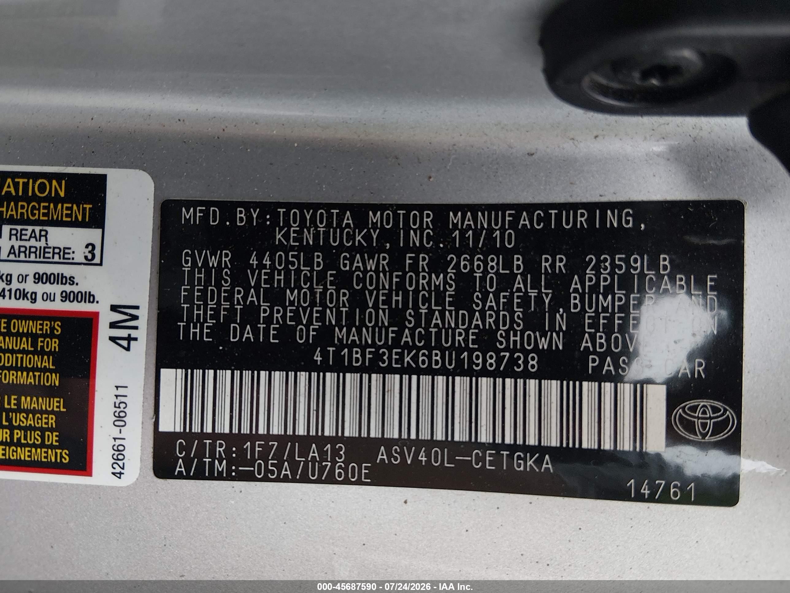 2011 Toyota Camry Xle Silver vin: 4T1BF3EK6BU198738