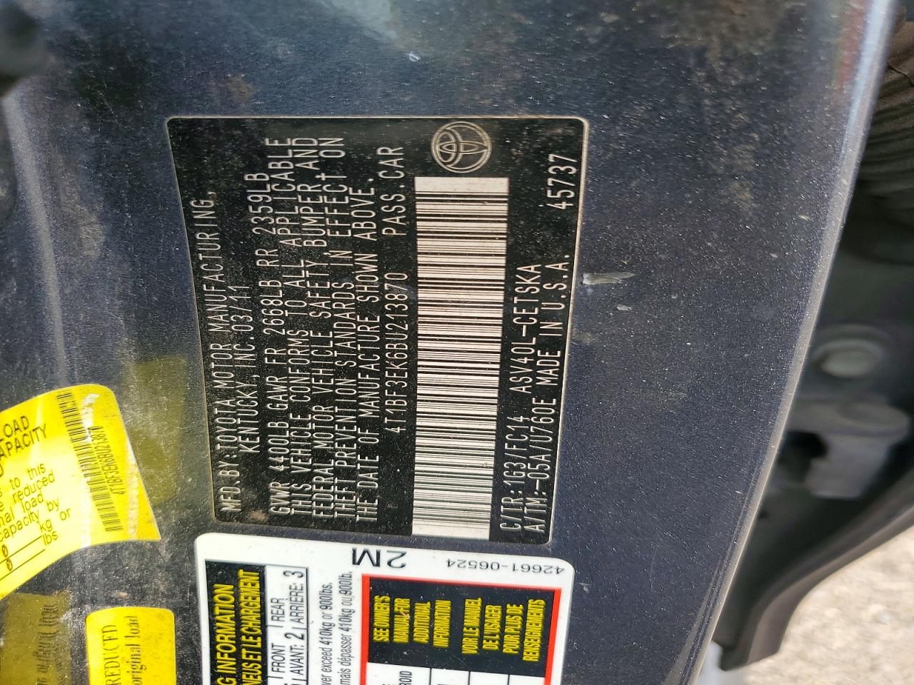 2011 Toyota Camry Se Gray vin: 4T1BF3EK6BU213870