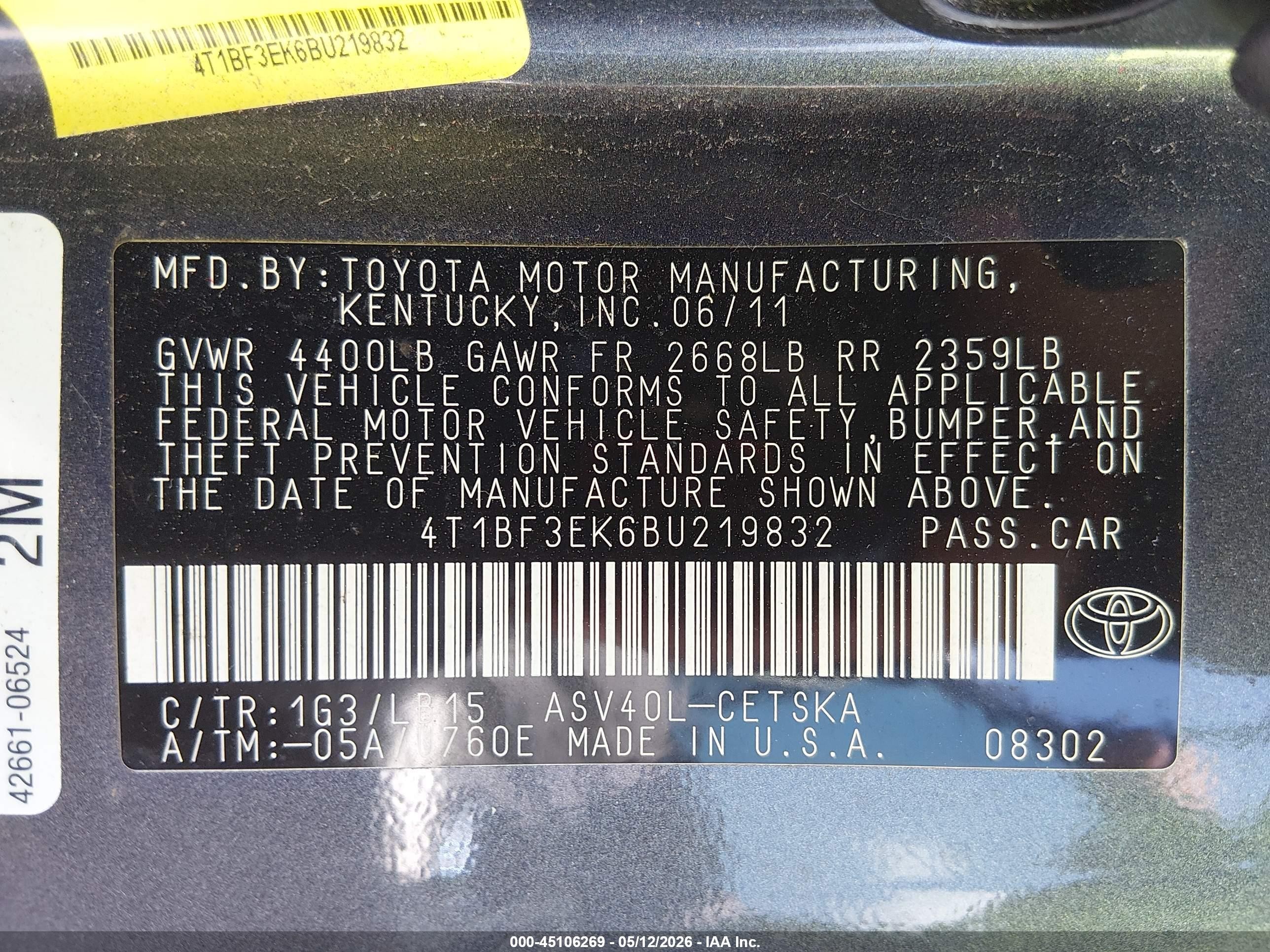 2011 Toyota Camry Se Gray vin: 4T1BF3EK6BU219832
