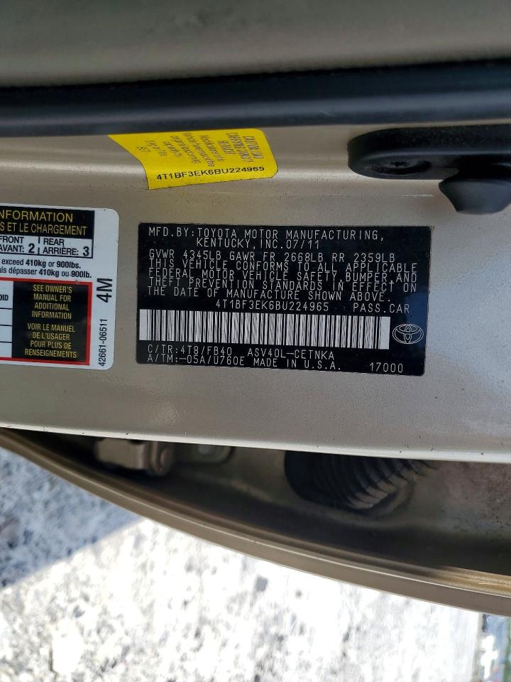 2011 Toyota Camry Le Cream vin: 4T1BF3EK6BU224965