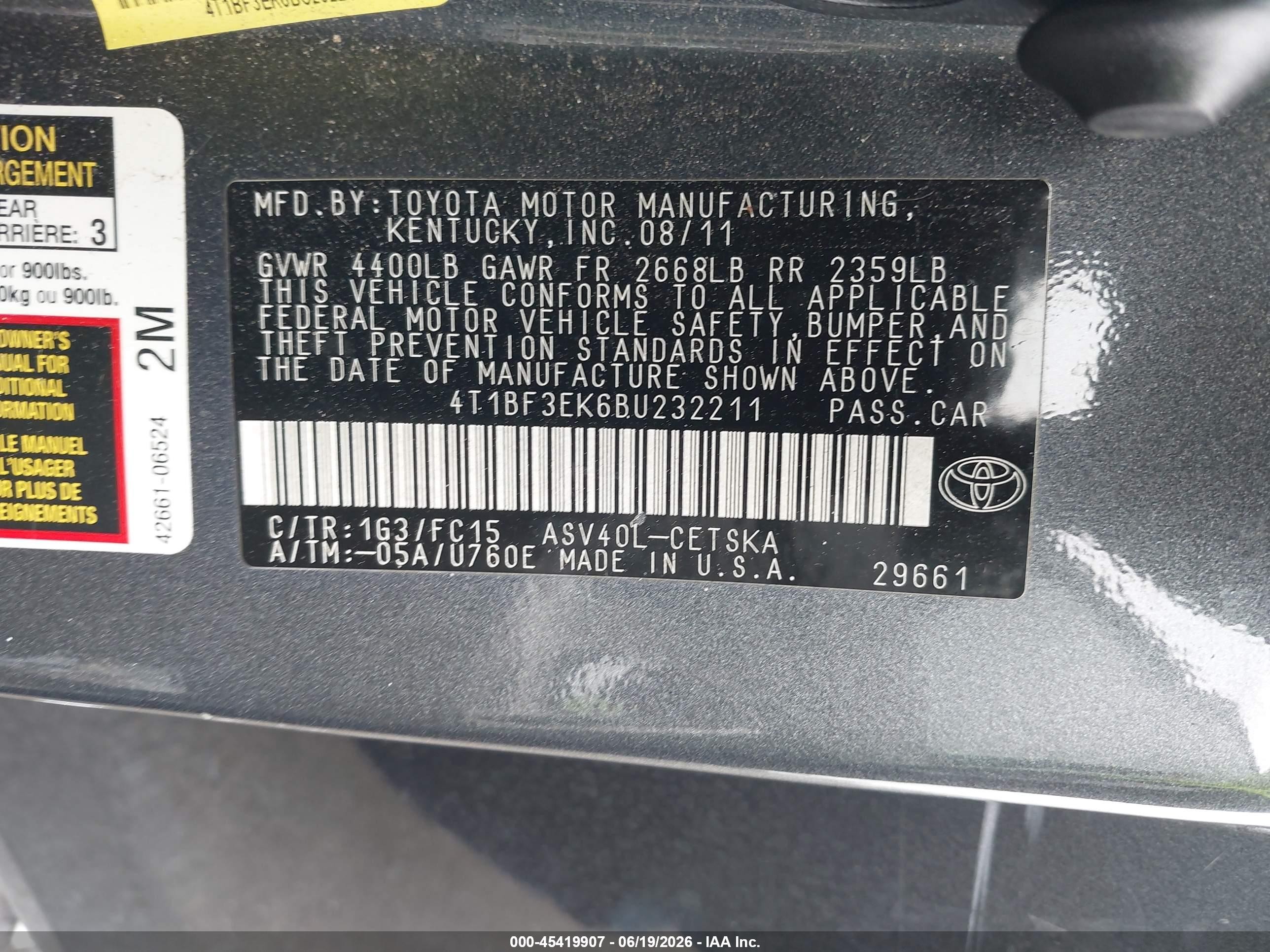 2011 Toyota Camry Se Gray vin: 4T1BF3EK6BU232211