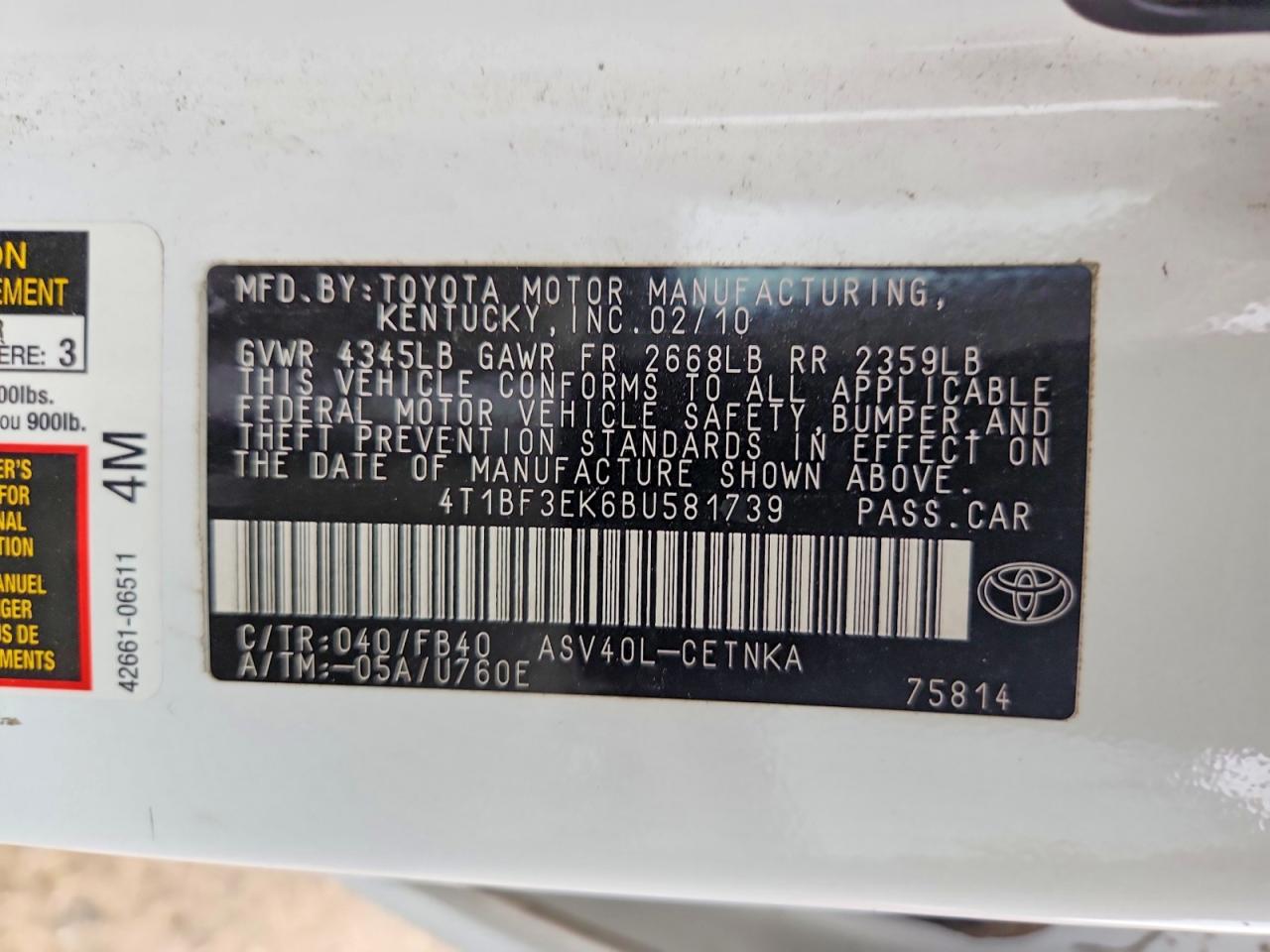 2011 Toyota Camry Base Белый vin: 4T1BF3EK6BU581739