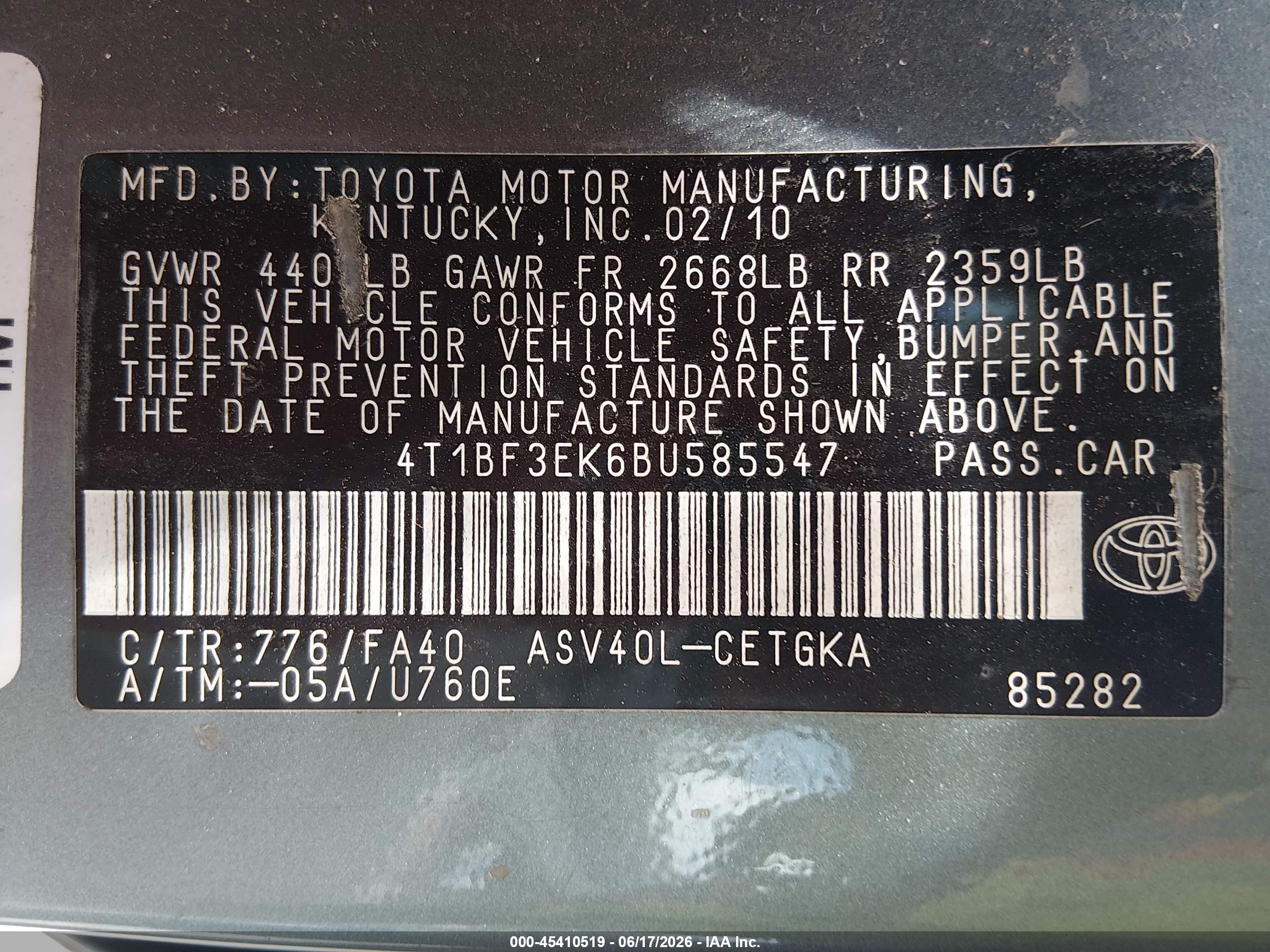 2011 Toyota Camry Xle Blue vin: 4T1BF3EK6BU585547