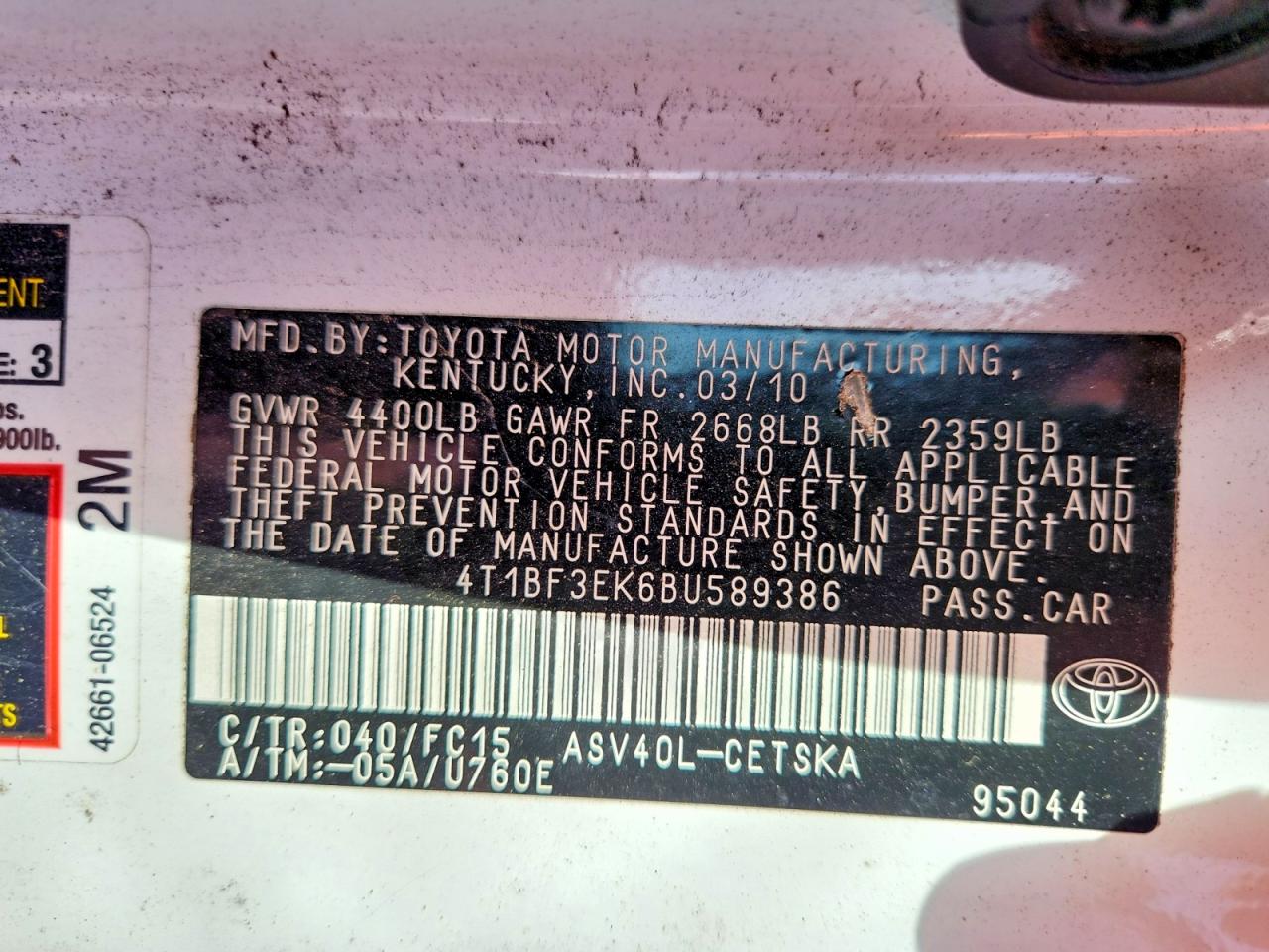 2011 Toyota Camry Se White vin: 4T1BF3EK6BU589386