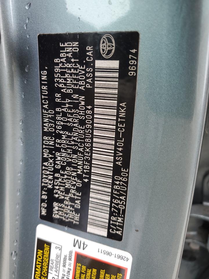 2011 Toyota Camry Base Turquoise vin: 4T1BF3EK6BU590084