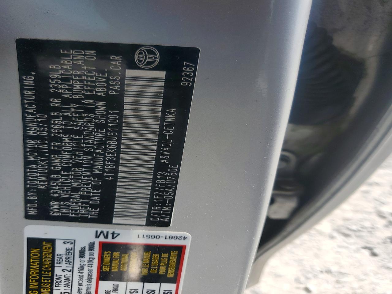 2011 Toyota Camry Le Silver vin: 4T1BF3EK6BU611001