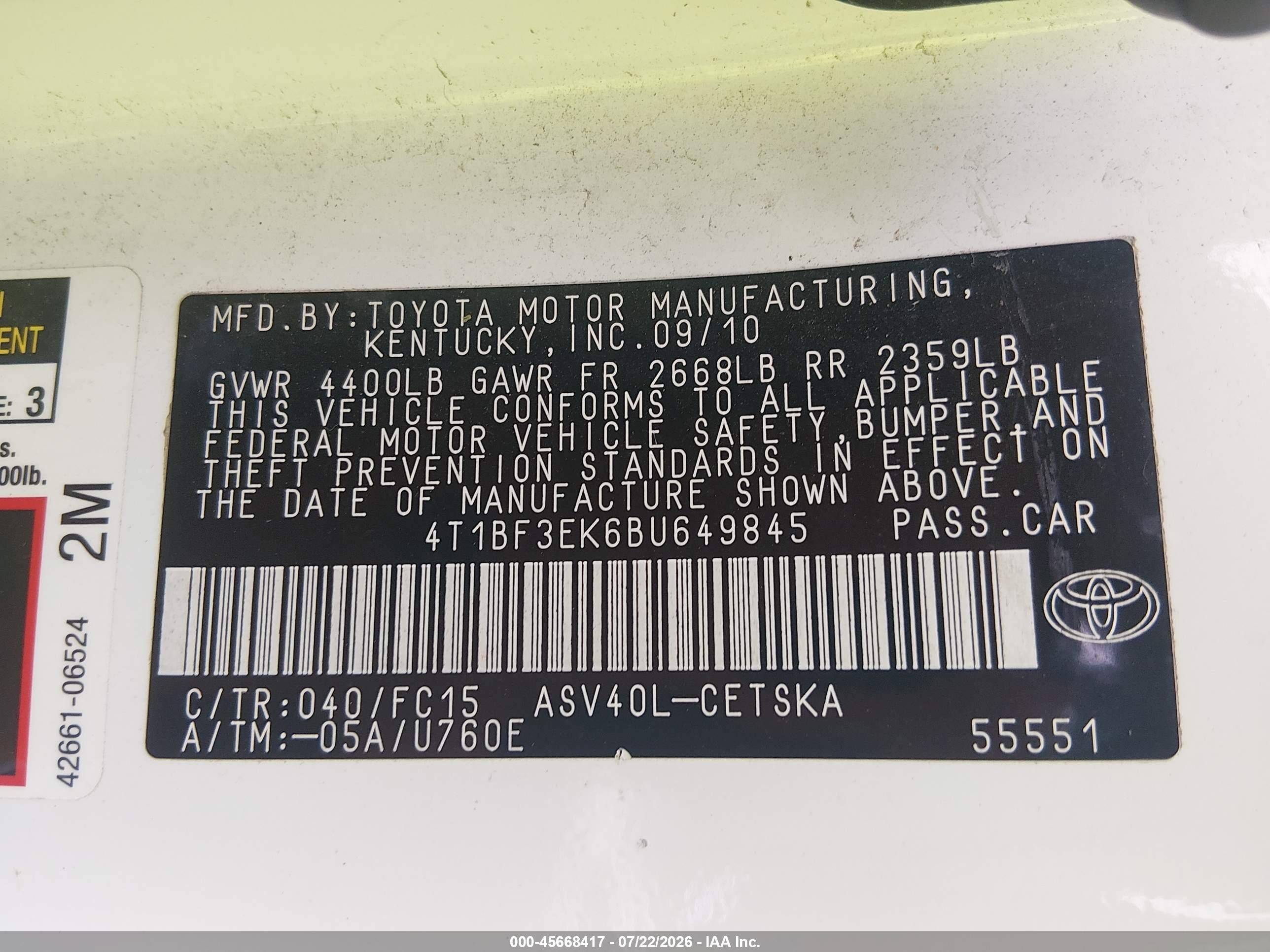 2011 Toyota Camry Se White vin: 4T1BF3EK6BU649845