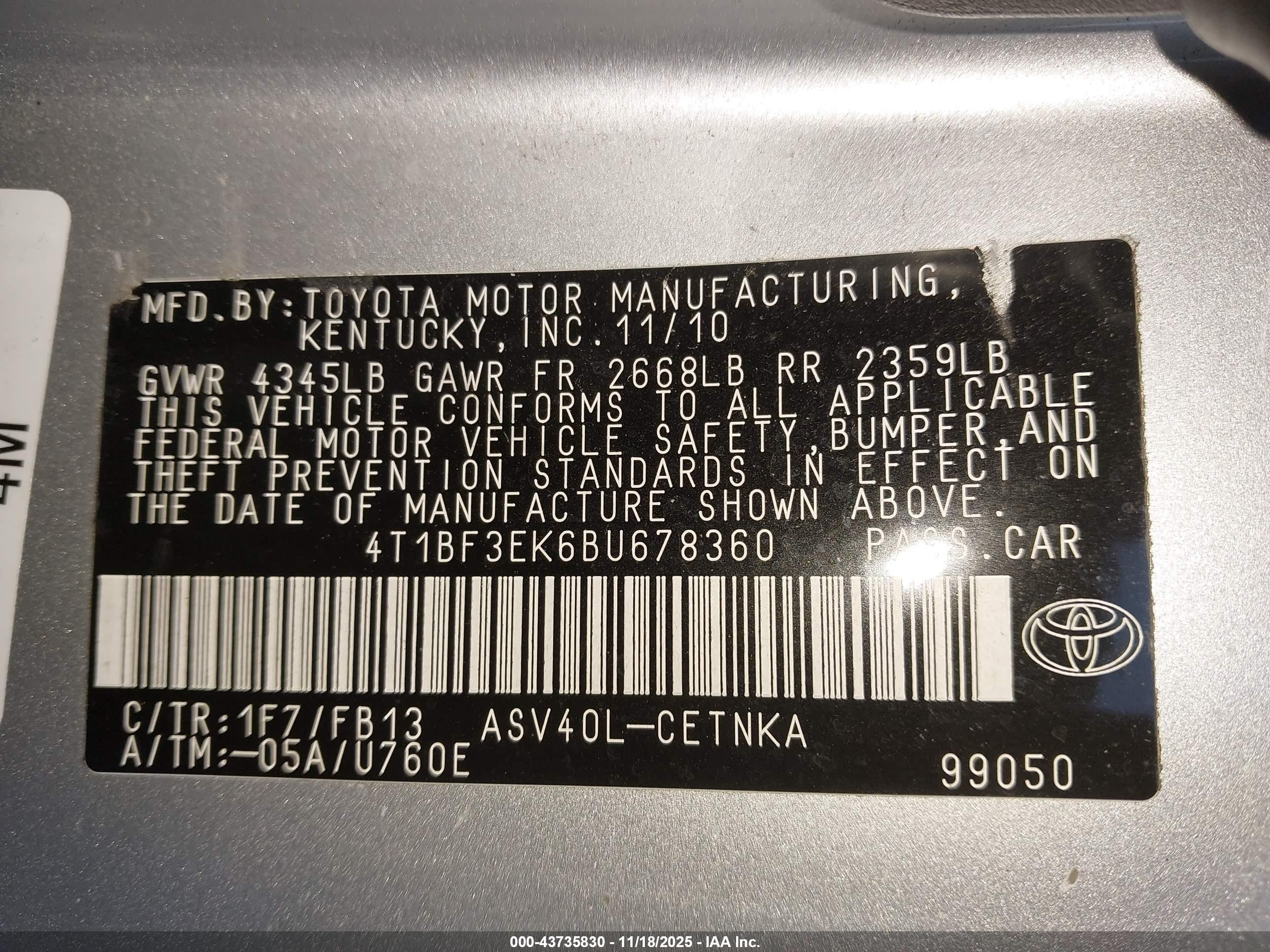 2011 Toyota Camry   Silver vin: 4T1BF3EK6BU678360