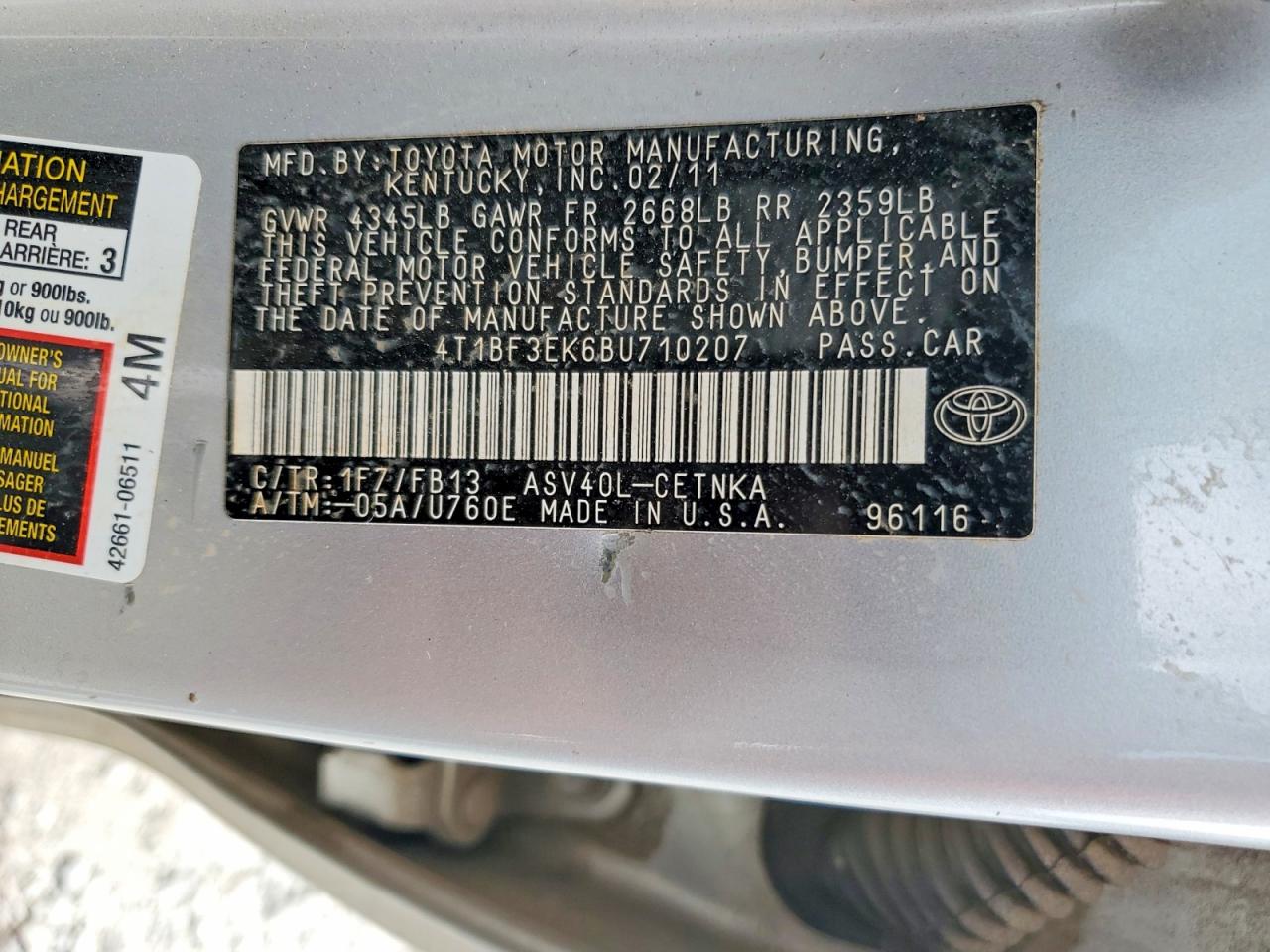 2011 Toyota Camry Le Silver vin: 4T1BF3EK6BU710207