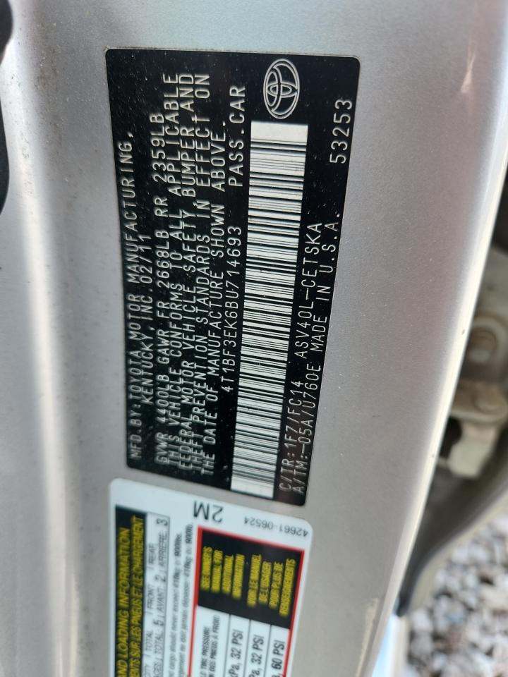 2011 Toyota Camry Se Silver vin: 4T1BF3EK6BU714693