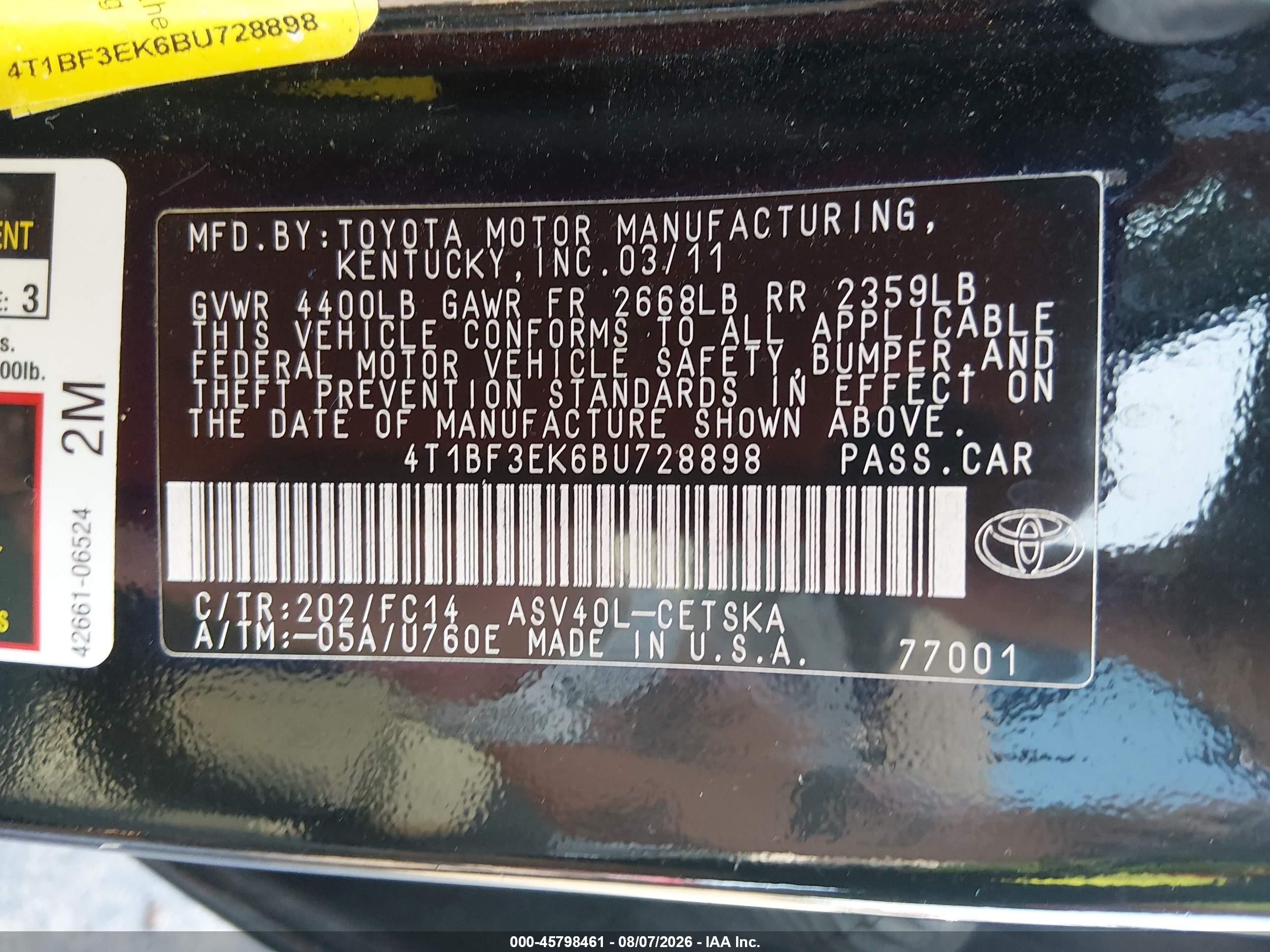 2011 Toyota Camry Se Черный vin: 4T1BF3EK6BU728898