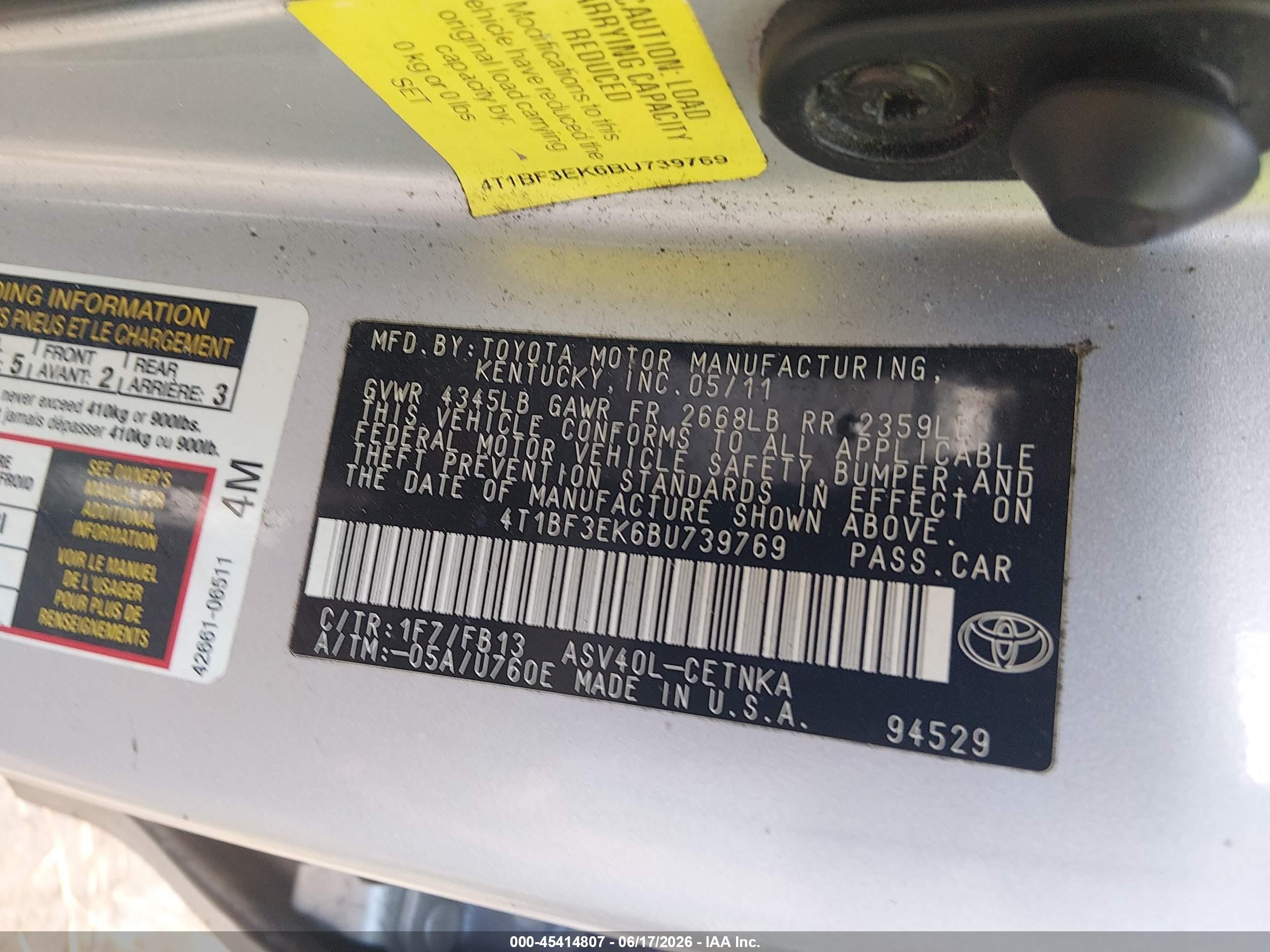 2011 Toyota Camry Le Gray vin: 4T1BF3EK6BU739769