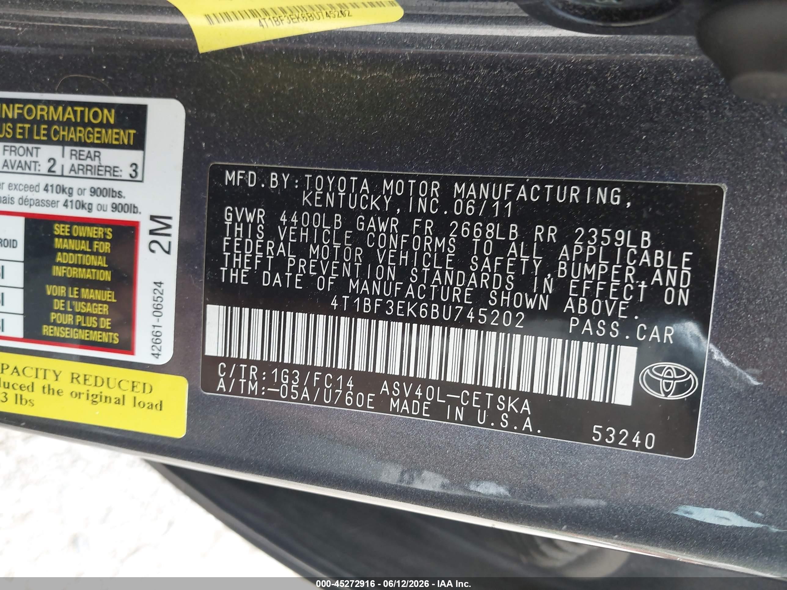 2011 Toyota Camry Se Gray vin: 4T1BF3EK6BU745202