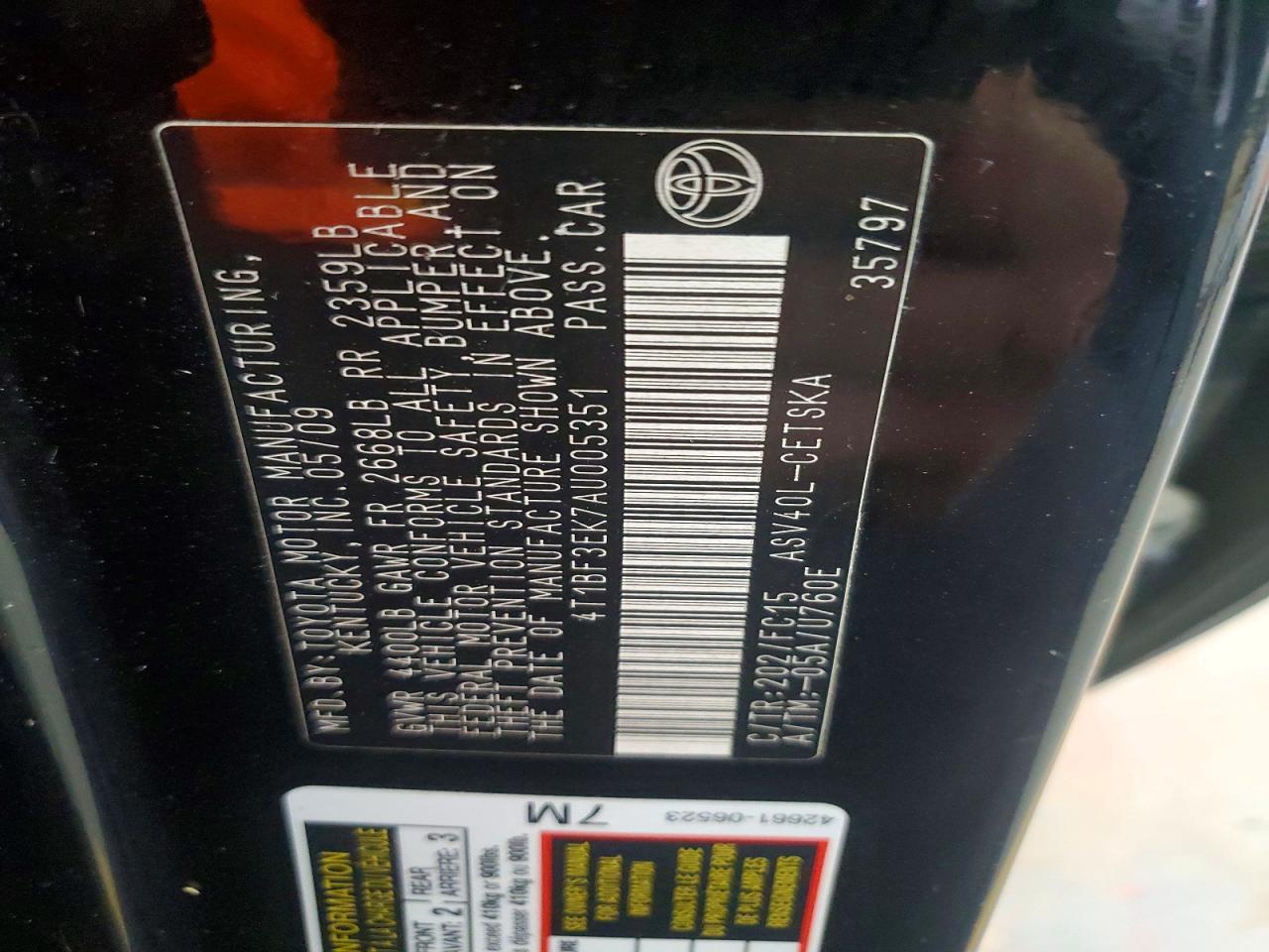 2010 Toyota Camry Se Black vin: 4T1BF3EK7AU005351