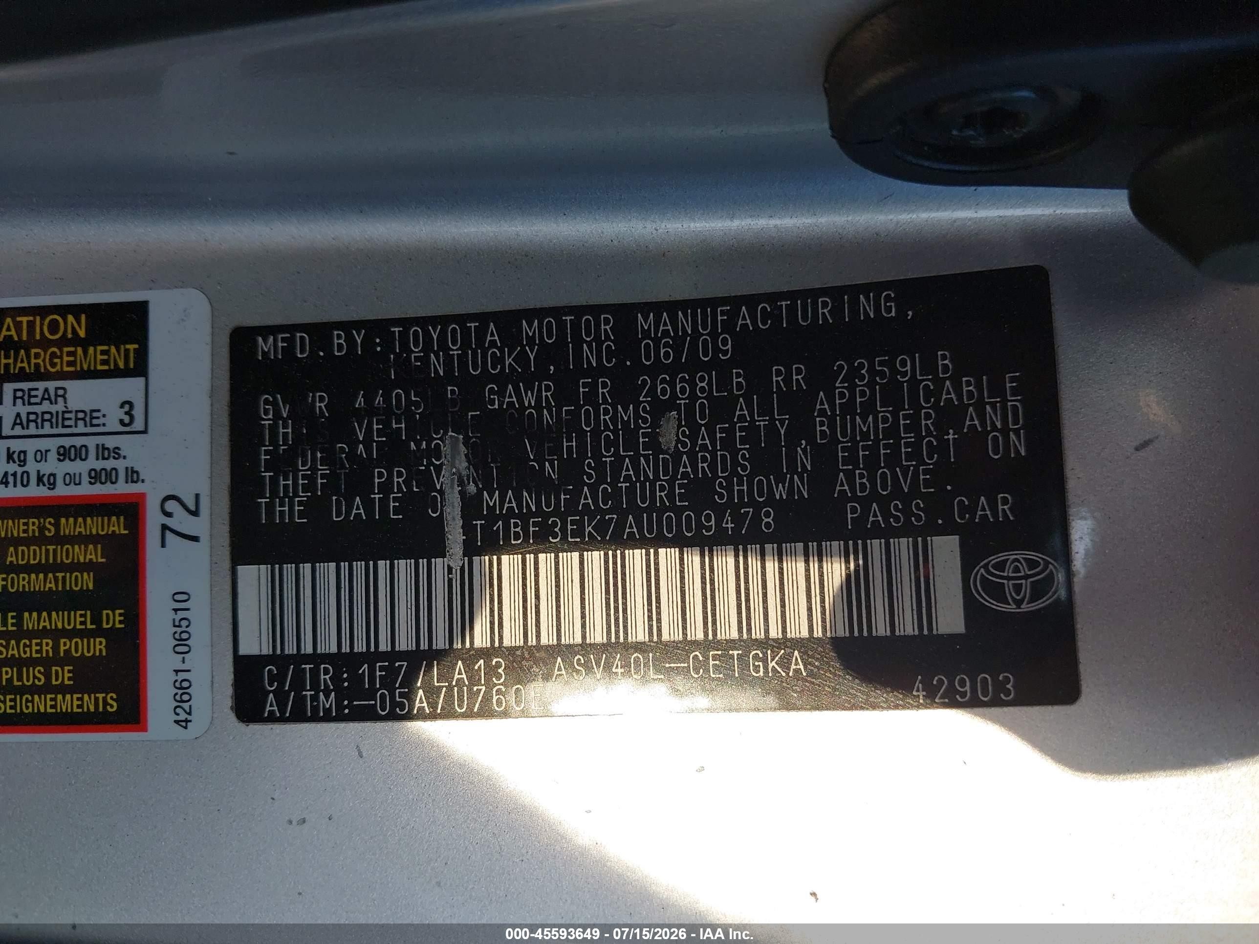 2010 Toyota Camry Xle Silver vin: 4T1BF3EK7AU009478