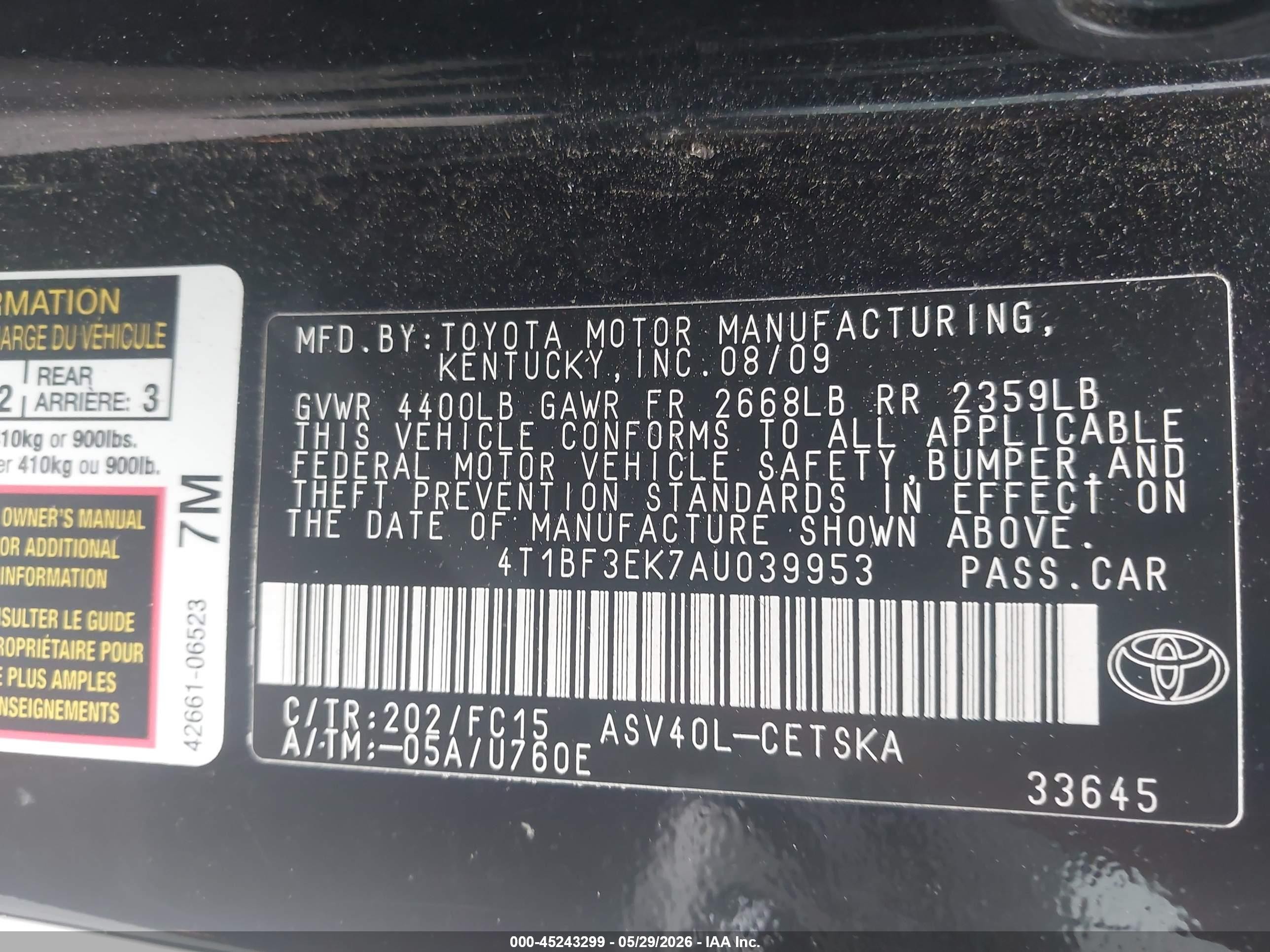 2010 Toyota Camry Se Черный vin: 4T1BF3EK7AU039953