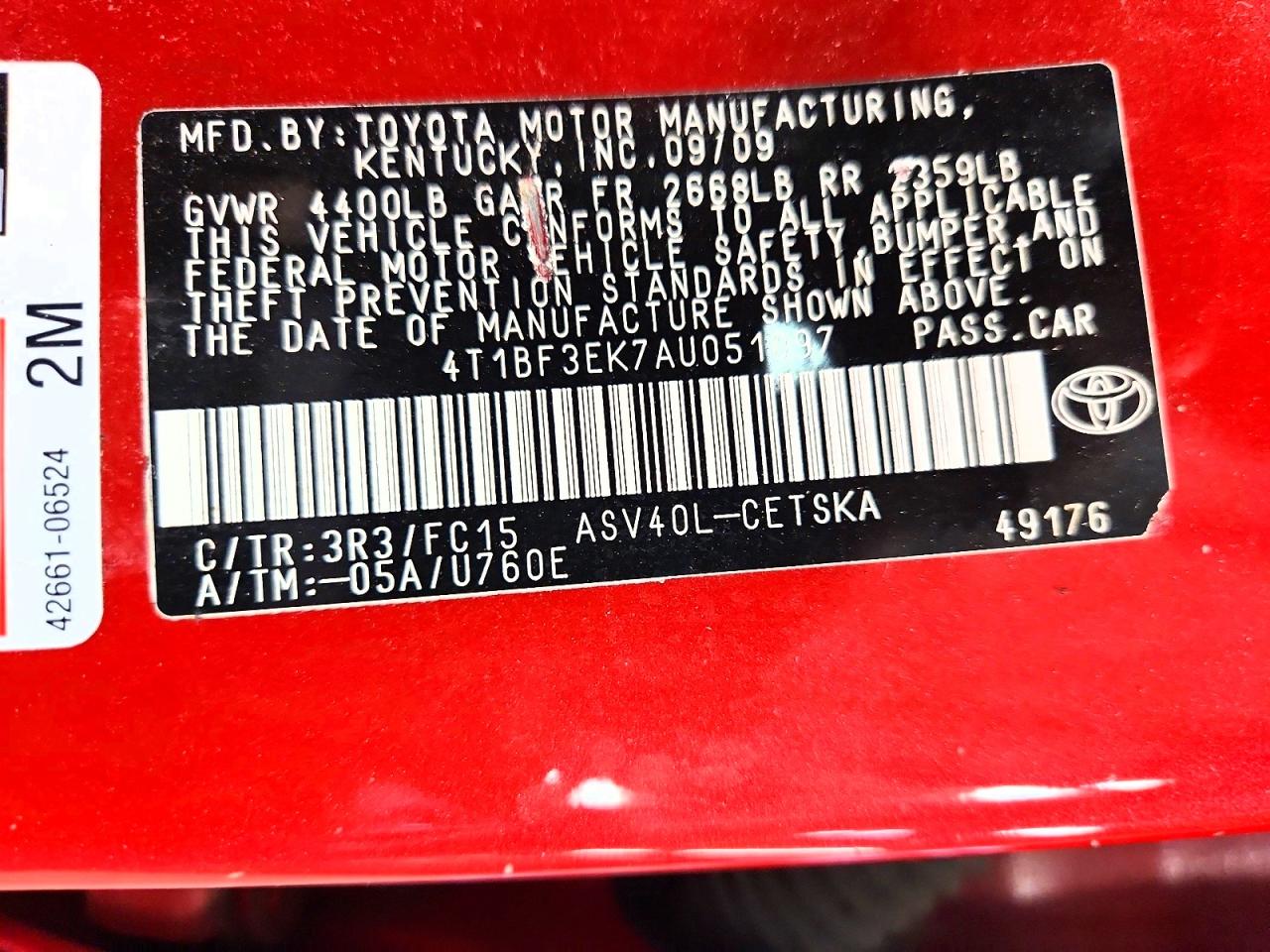2010 Toyota Camry Se Red vin: 4T1BF3EK7AU051097
