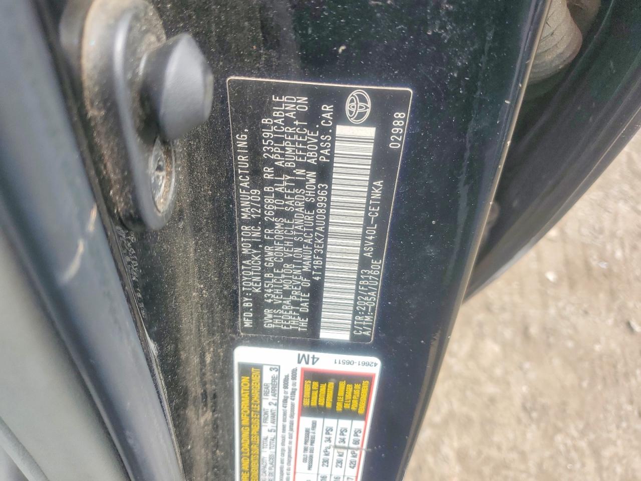 2010 Toyota Camry Le Черный vin: 4T1BF3EK7AU089963