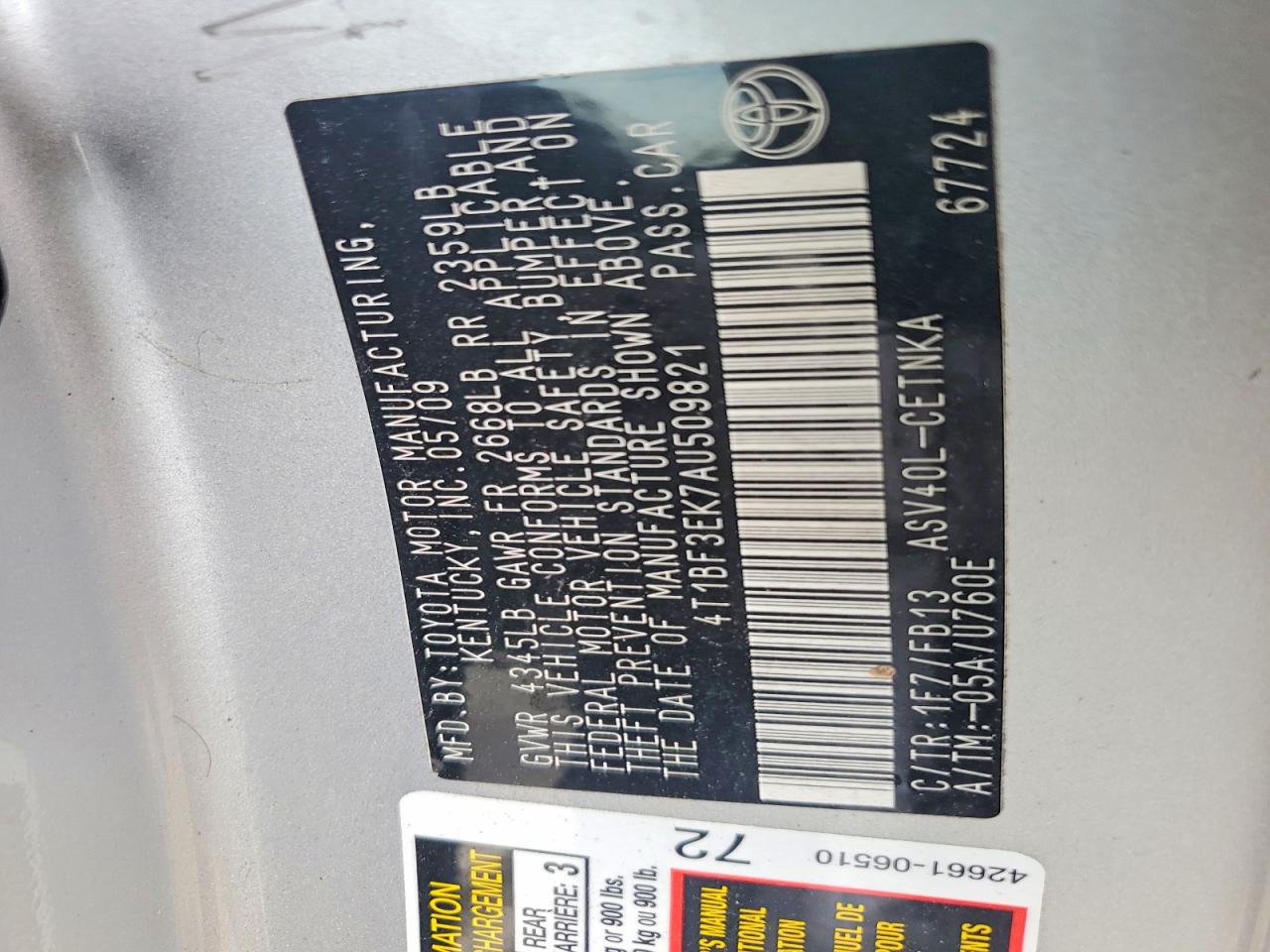 2010 Toyota Camry Le Silver vin: 4T1BF3EK7AU509821