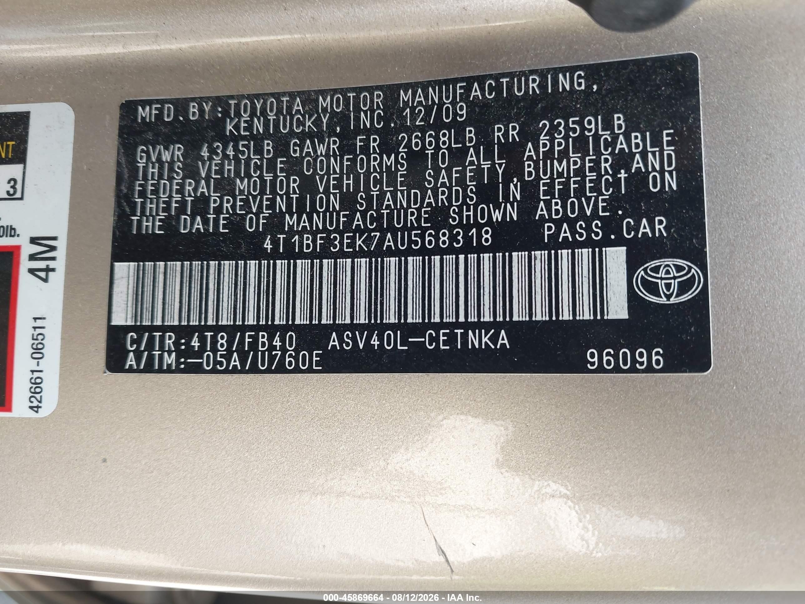2010 Toyota Camry Le Коричневый vin: 4T1BF3EK7AU568318
