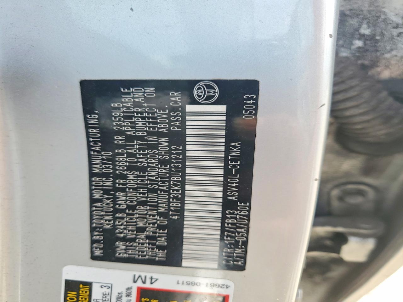 2011 Toyota Camry Le Silver vin: 4T1BF3EK7BU131212