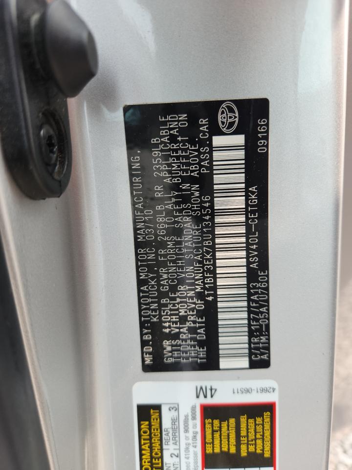 2011 Toyota Camry Xle Silver vin: 4T1BF3EK7BU134546