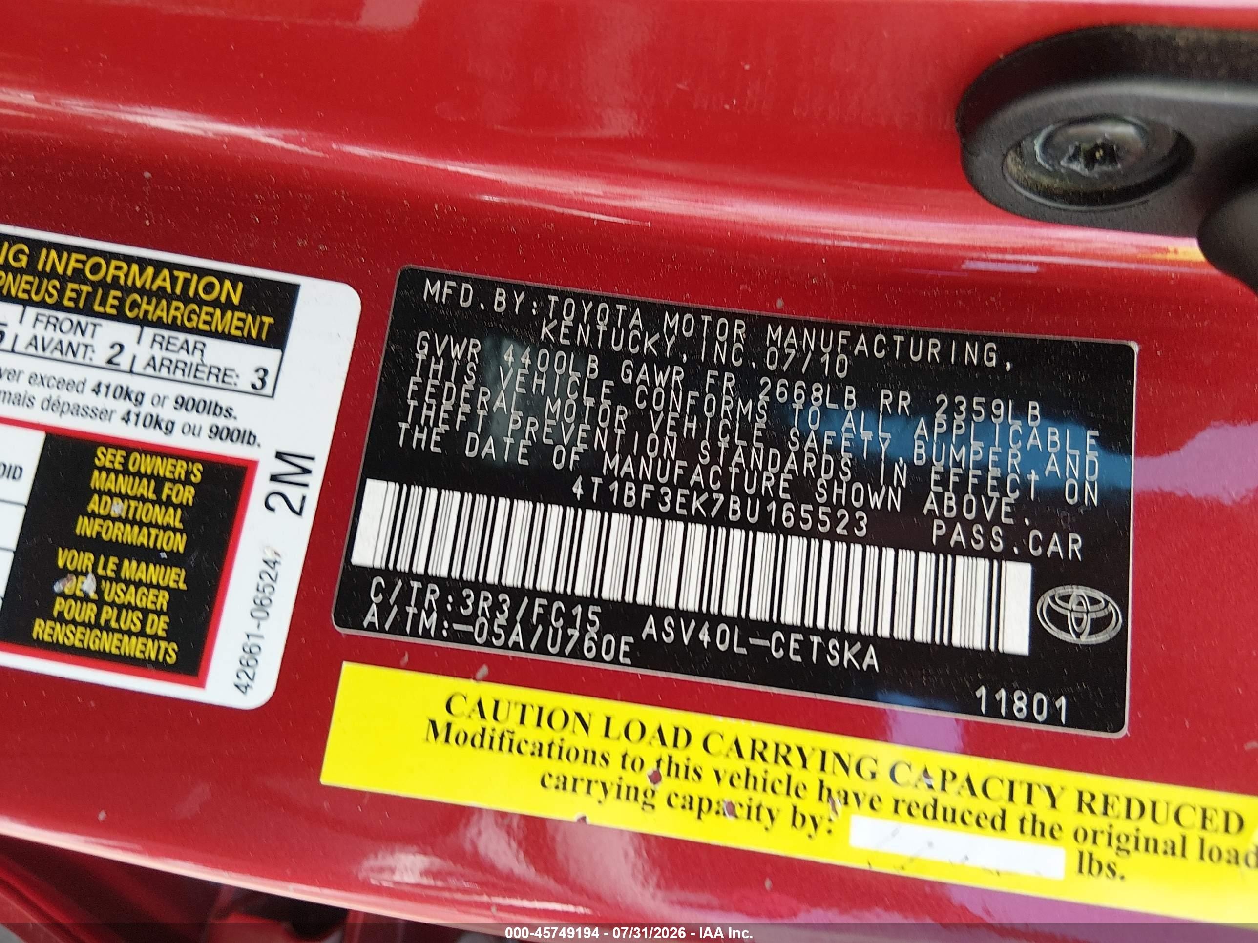 2011 Toyota Camry Se Красный vin: 4T1BF3EK7BU165523