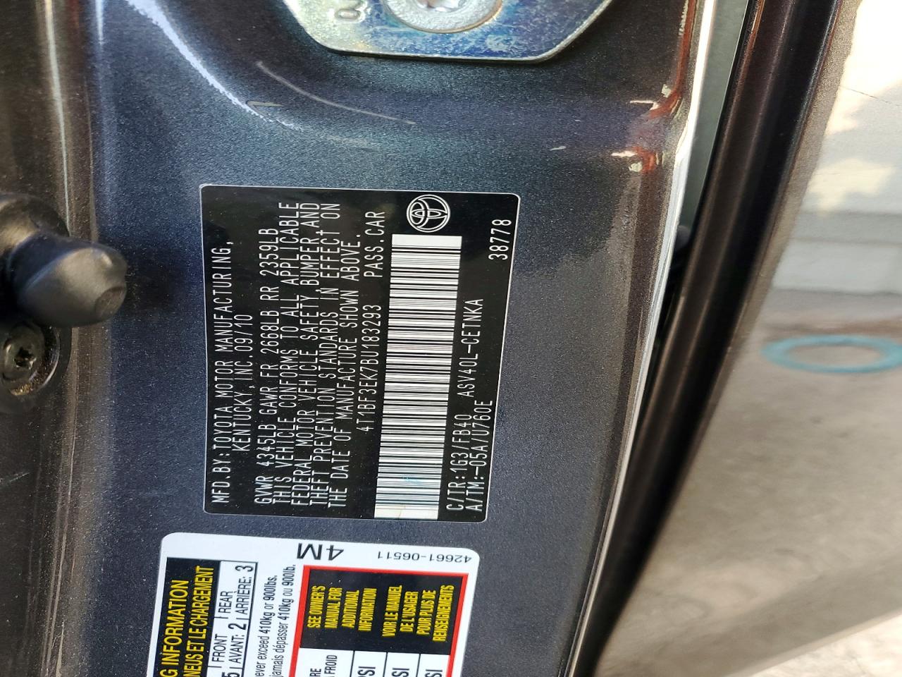 2011 Toyota Camry Le Gray vin: 4T1BF3EK7BU183293