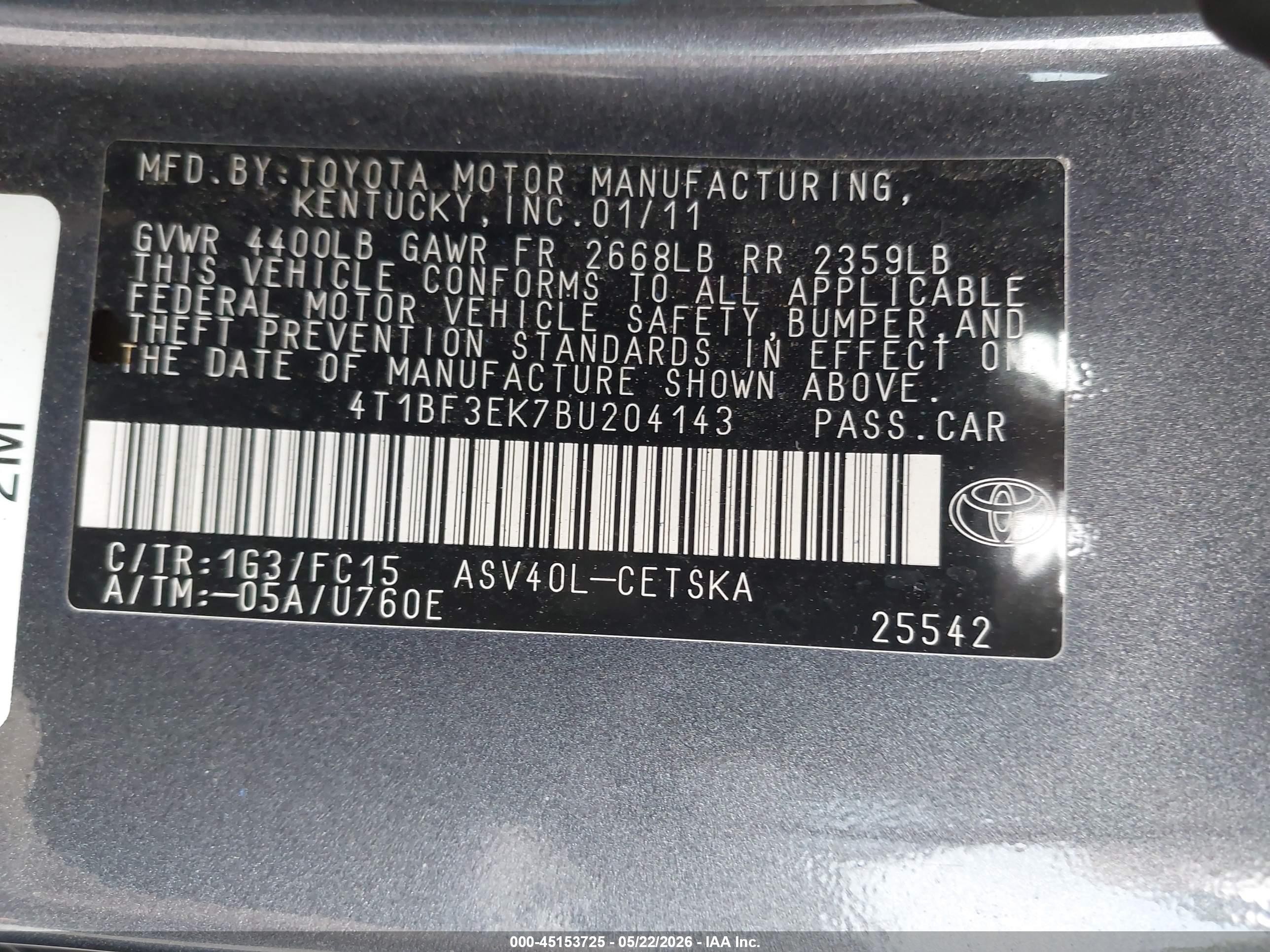 2011 Toyota Camry Se Gray vin: 4T1BF3EK7BU204143