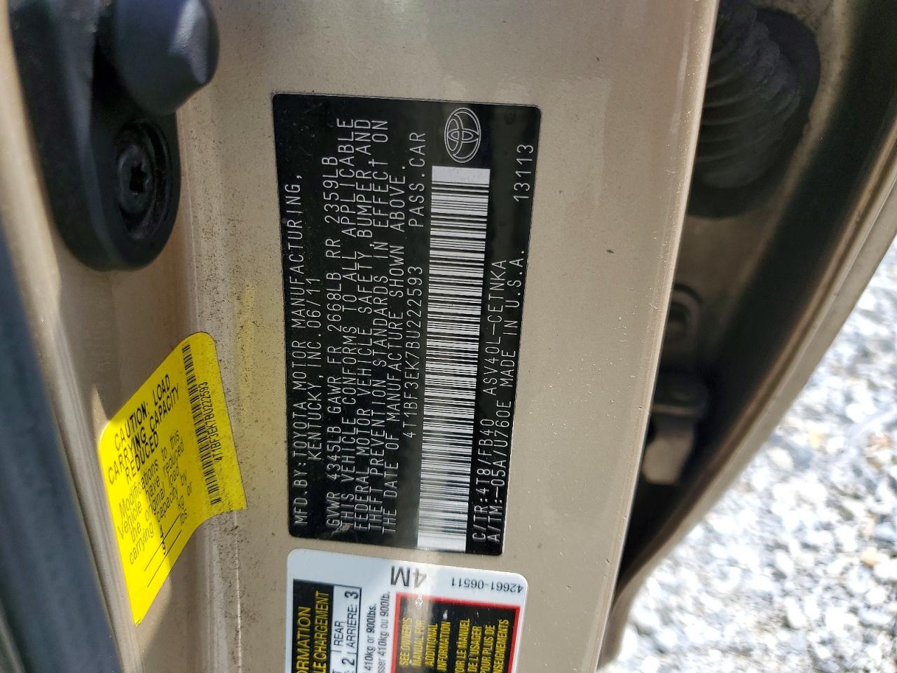 2011 Toyota Camry Base Желто-коричневый vin: 4T1BF3EK7BU222593
