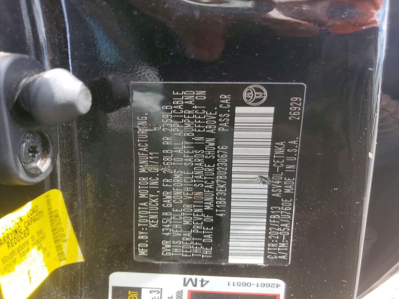 2011 Toyota Camry Le Black vin: 4T1BF3EK7BU230676